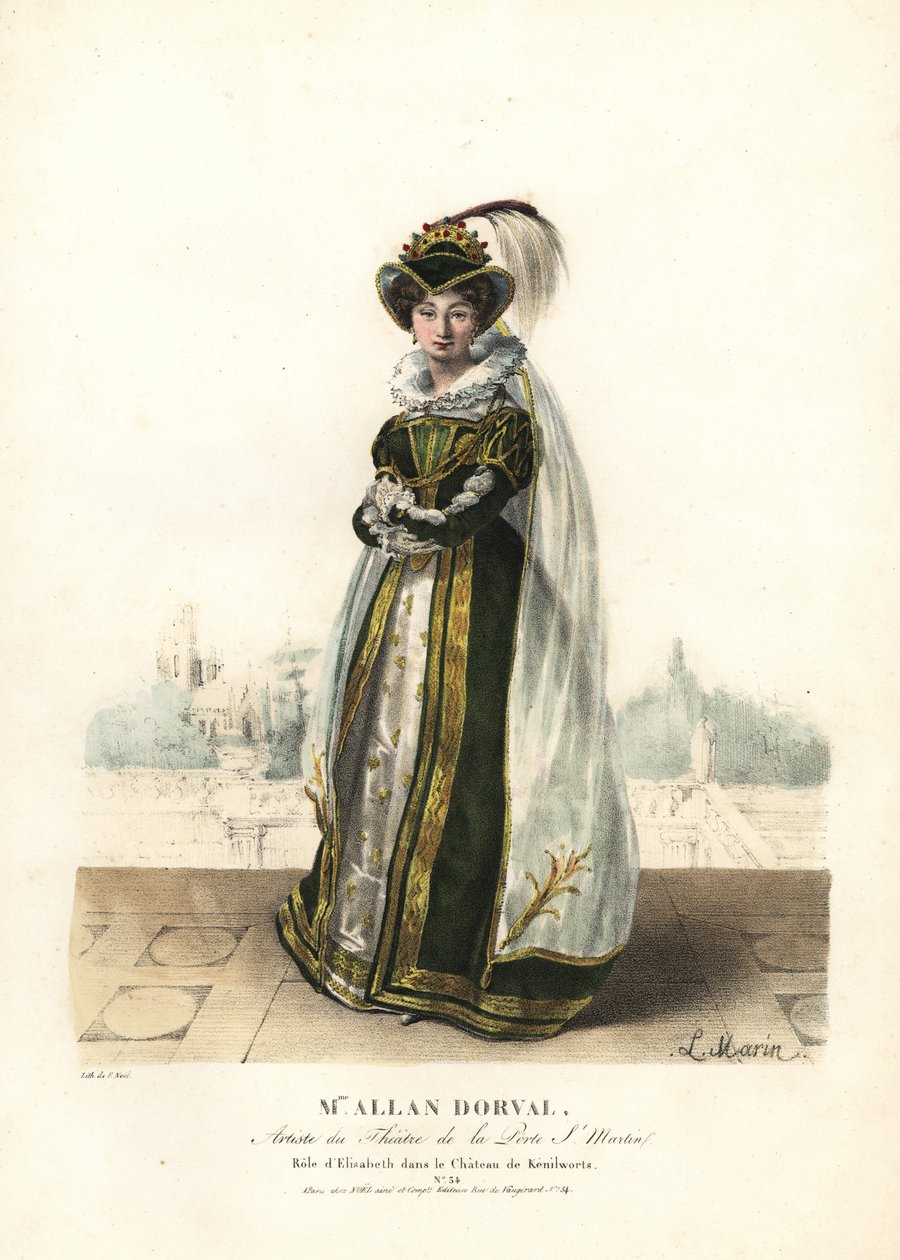 Marie Dorval lub Madame Allan Dorval jako królowa Elżbieta w Le Chateau de Kenilworth Jean-Baptiste Blache i Henri Lemaire, Theatre de la Porte St. Martin autorstwa Alexandre Marie Colin