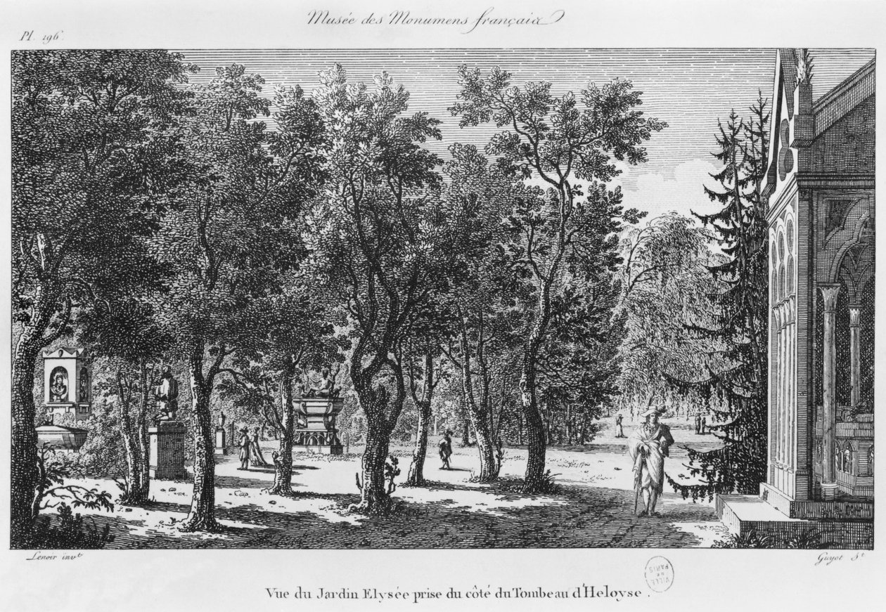 Musee des Monuments Francais, Paryż, widok Jardin Elysee z grobu Heloise i Abelard, ryty przez Laurenta Guyota (1756-1806) autorstwa Alexandre Marie Lenoir