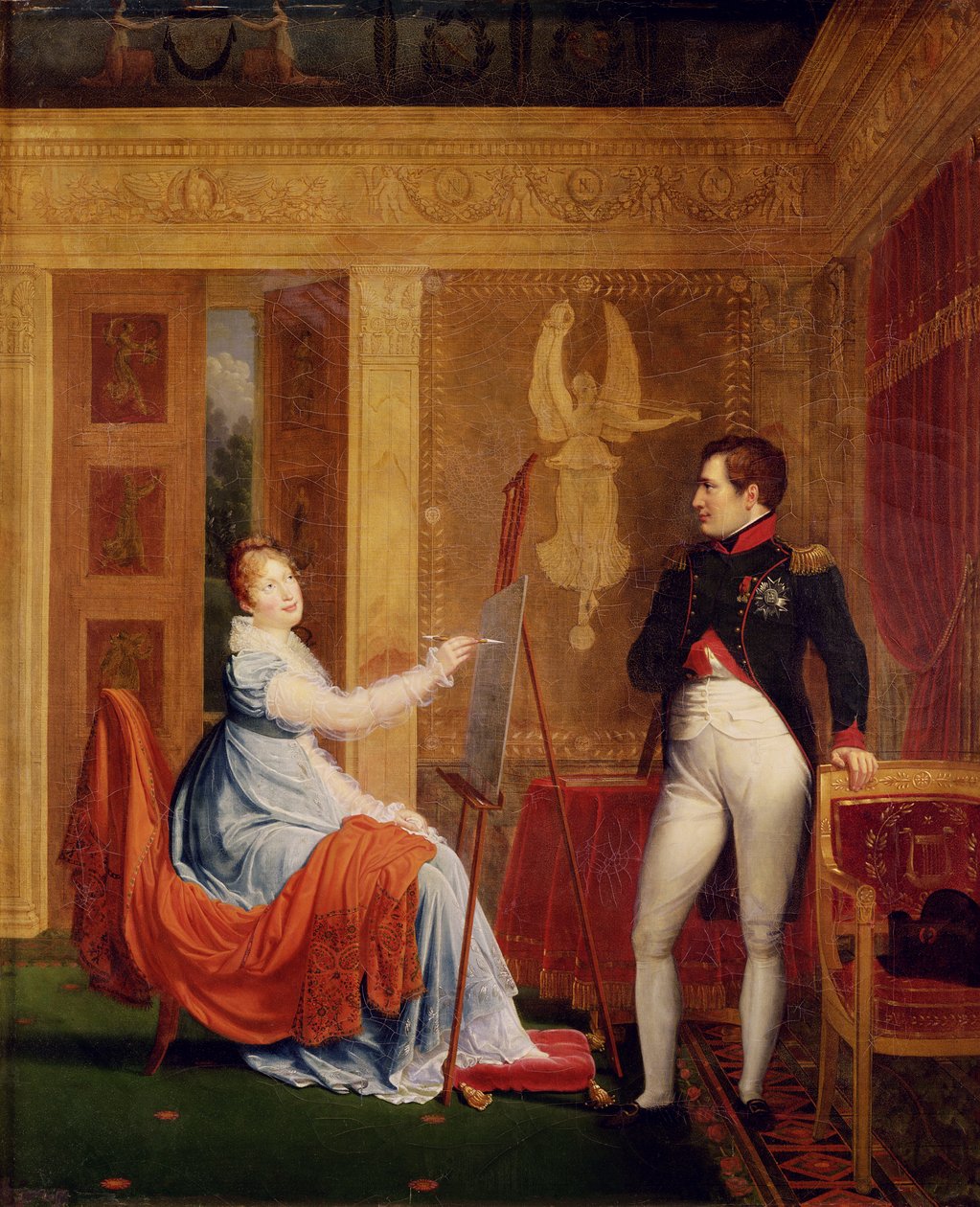 Marie Louise (1791-1847) z Habsbourg Lorraine malująca portret Napoleona I (1769-1821) autorstwa Alexandre Menjaud