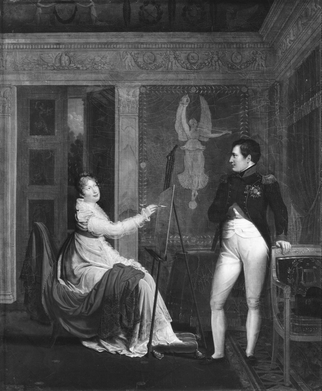 Marie Louise (1791-1847) z Habsbourg Lorraine malująca portret Napoleona I (1769-1821) autorstwa Alexandre Menjaud