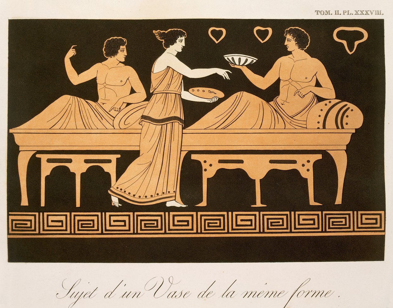 Bankiet Bachusa, tabela 38 z „Collection des Vases Grecs, Tom II”, wydana w latach 1813-24 (kolor lito) autorstwa Alexandre de Laborde