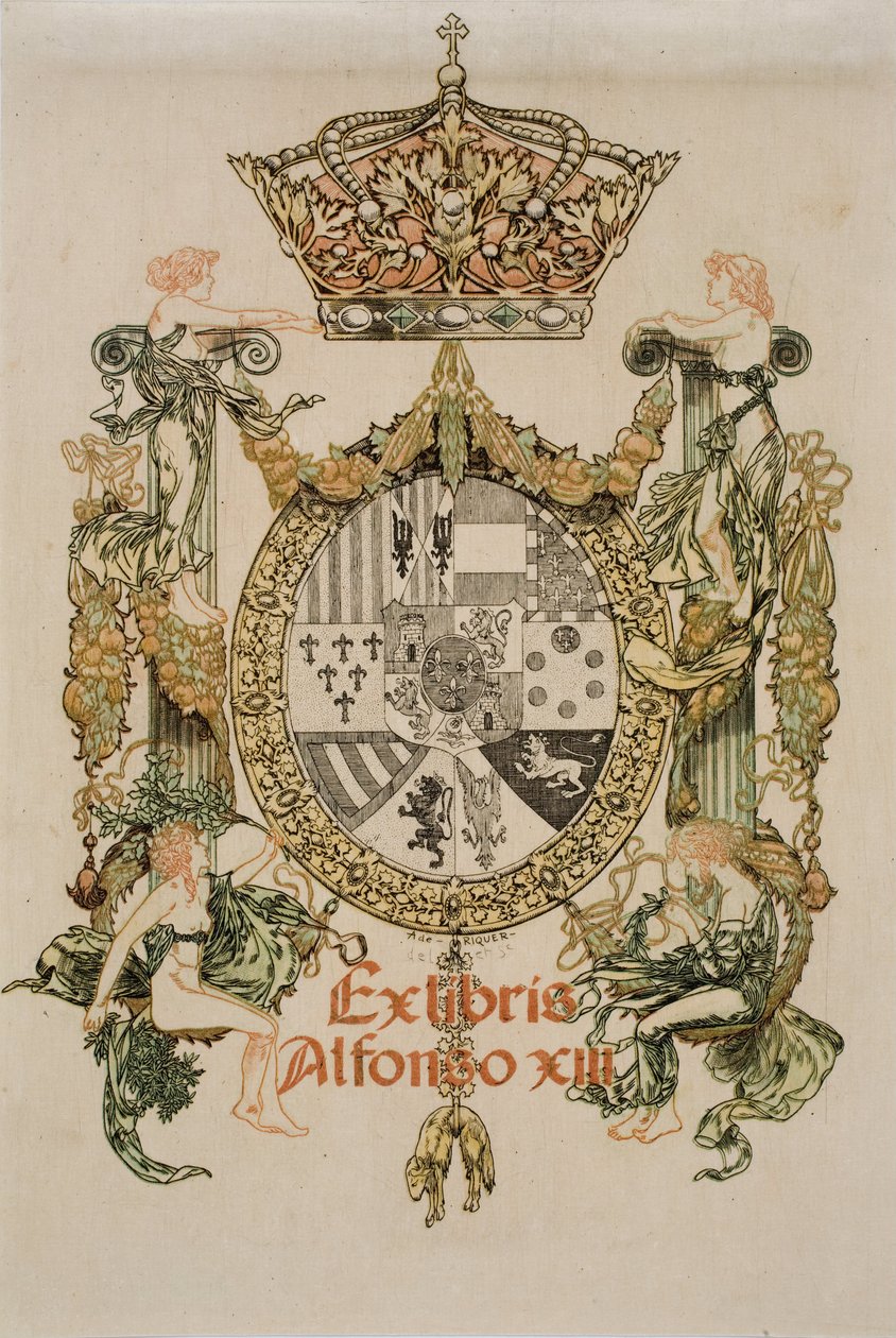 Ekslibris Alfonsa XIII autorstwa Alexandre de Riquer