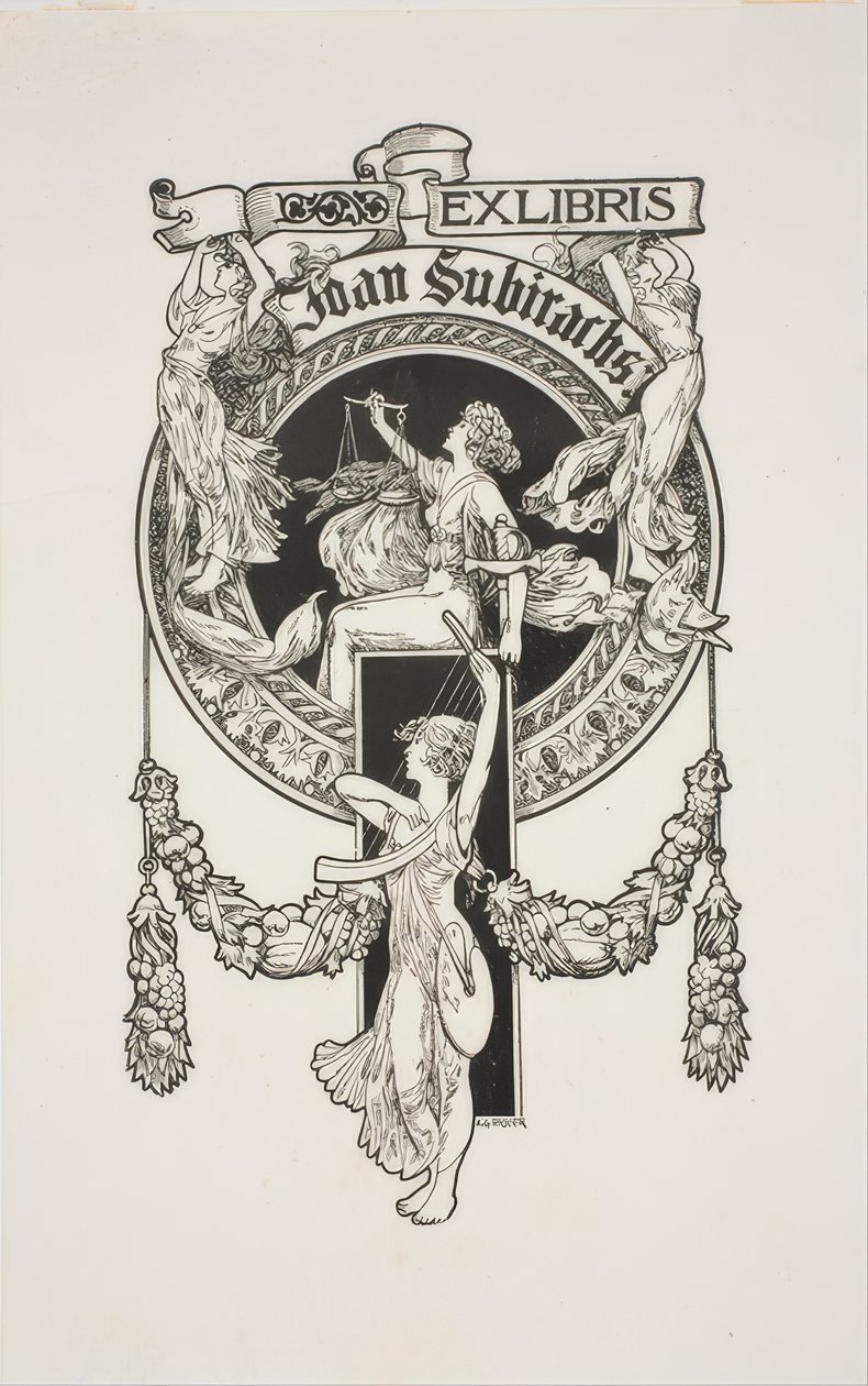 Ekslibris Joan Subirachs autorstwa Alexandre de Riquer