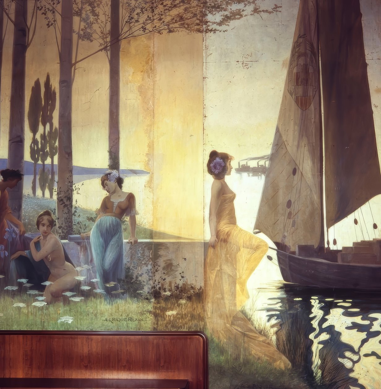 Mural przedstawiający alegorię rolnictwa, przemysłu i eksportu autorstwa Alexandre de Riquer