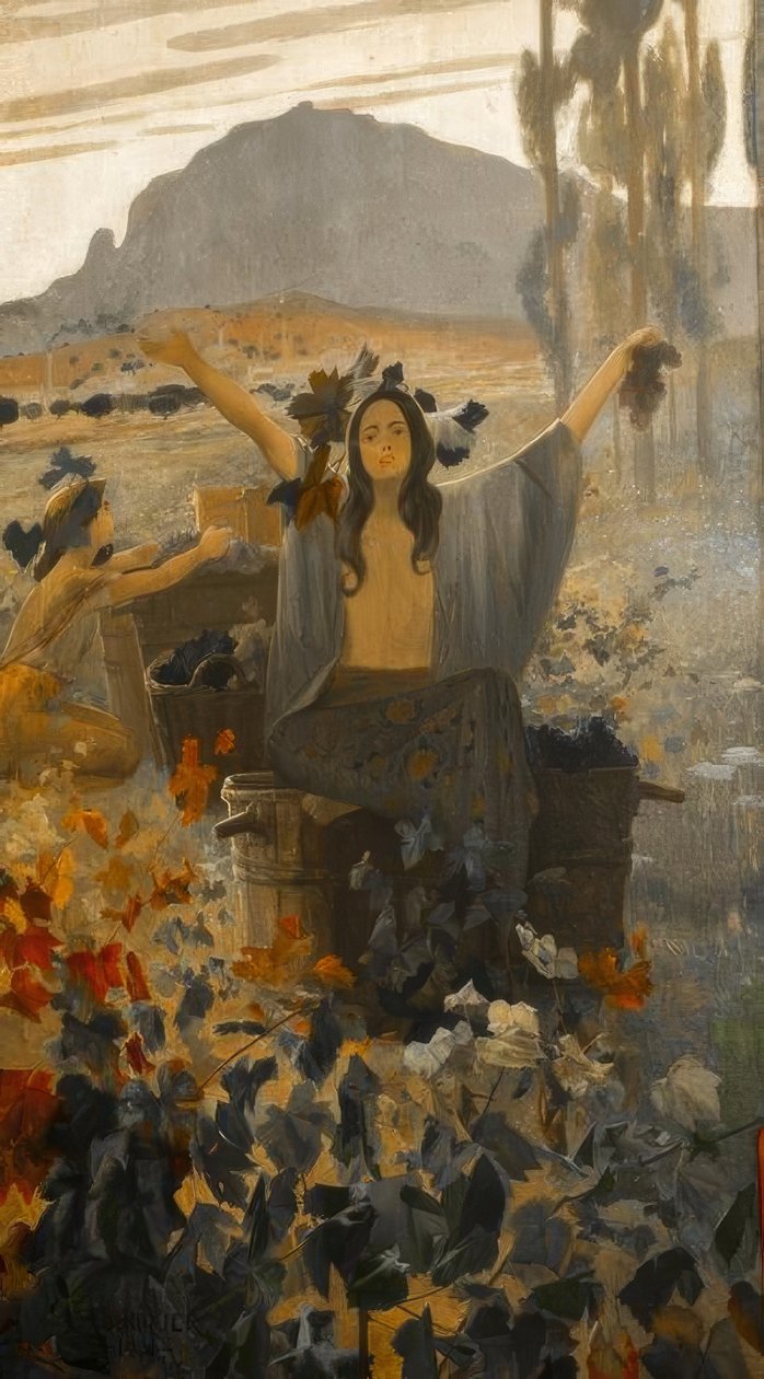 Malowidła ścienne (Symboliści), muzeum szczęśliwych domów Sagrera, Terrassa. autorstwa Alexandre de Riquer
