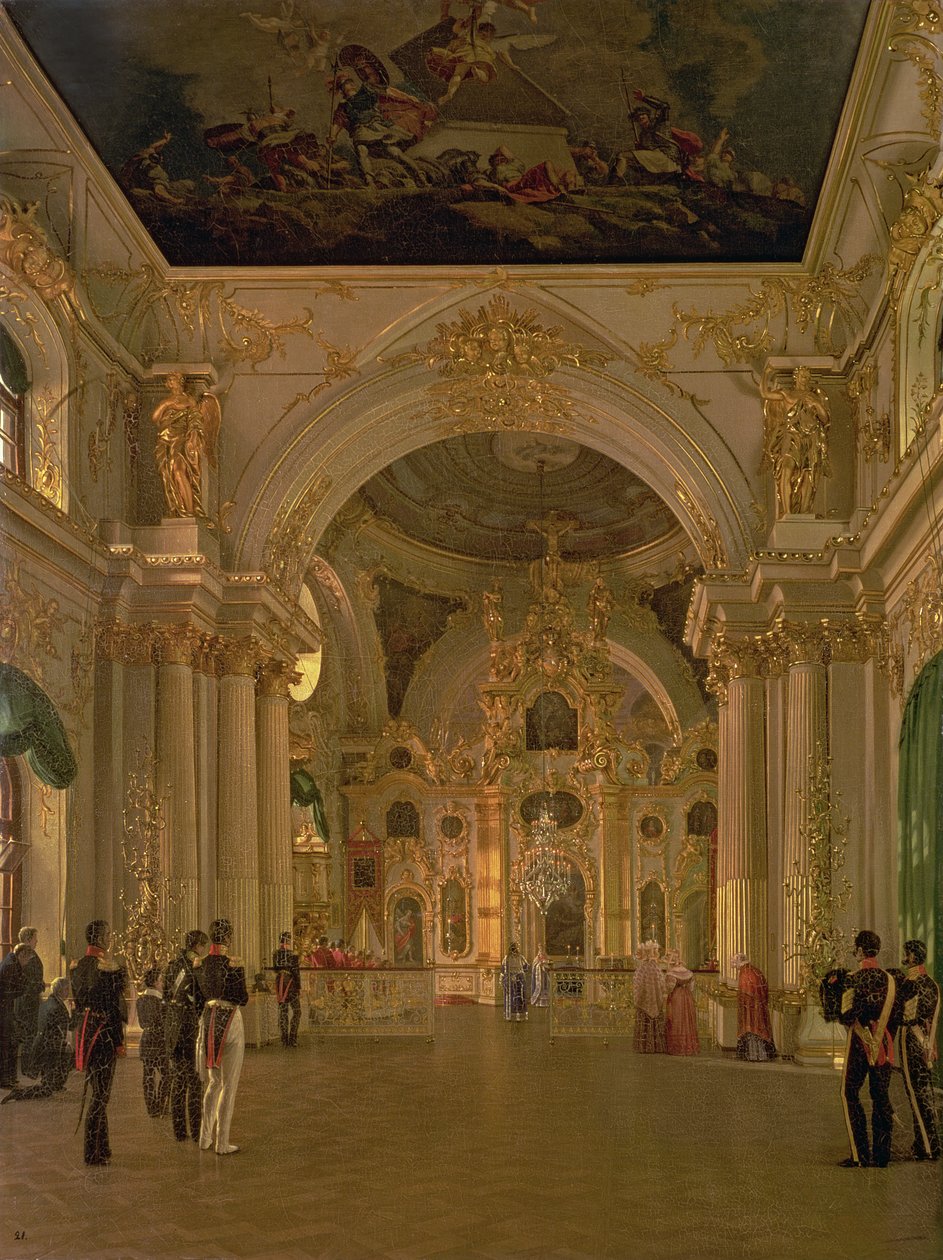 Wnętrze Wielkiego Kościoła w Pałacu Zimowym, 1829 autorstwa Alexei Vasilievich Tyranov