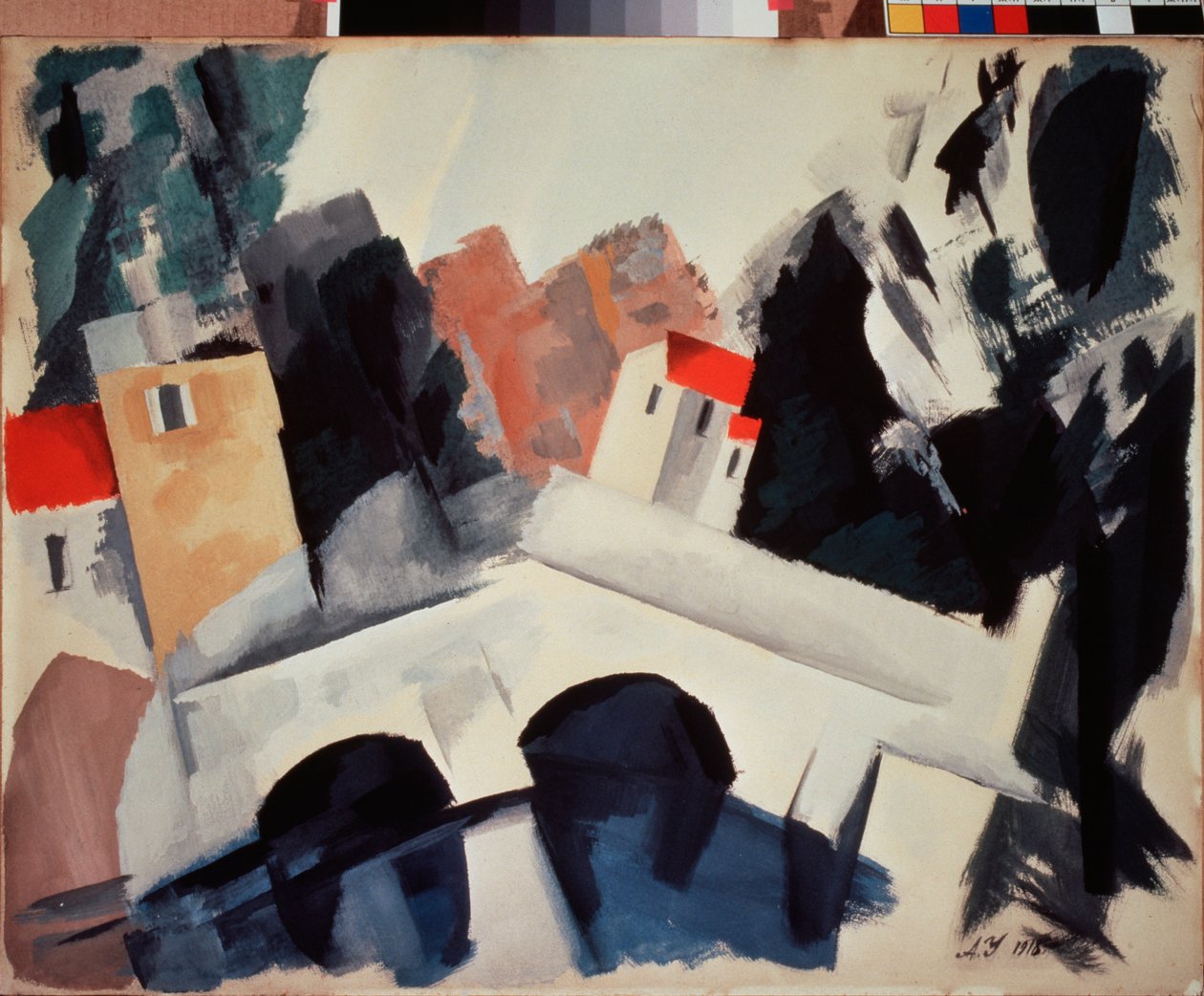 Un pont (most) - Praca Aleksieja Aleksandrowicza Uspienskiego (1892-1941), gwasz na papierze autorstwa Alexei Alexandrovich Uspenski