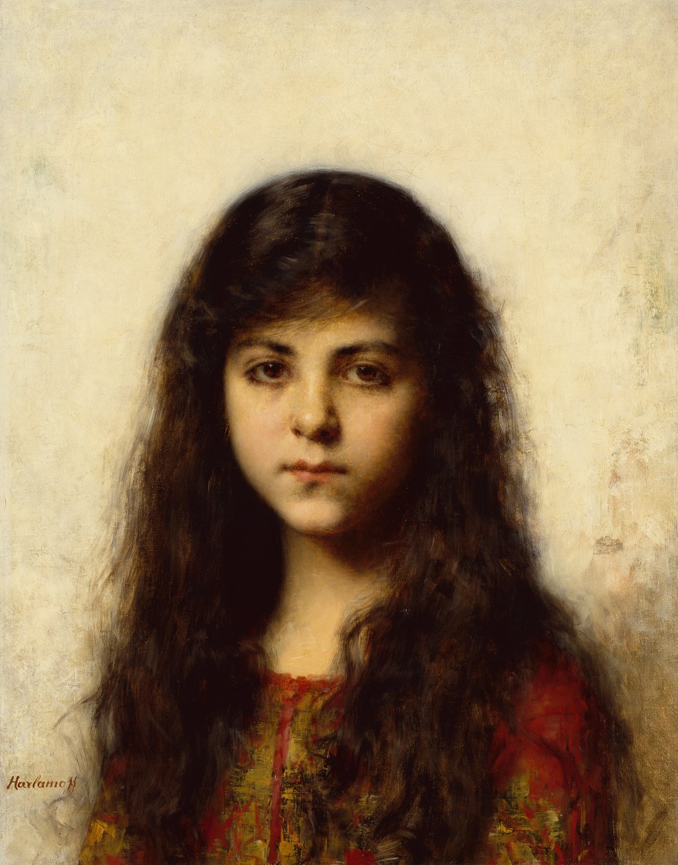 Portret młodej dziewczyny (olej na płótnie) autorstwa Alexei Alexevich Harlamoff