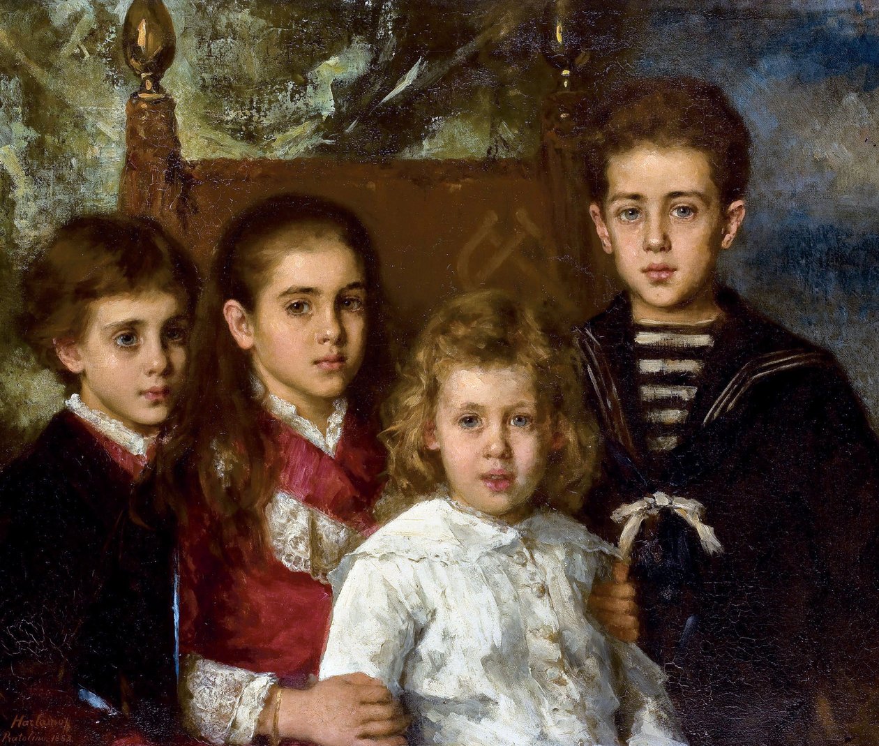 Portret dzieci Paula Pavlovicha Demidoffa, 2. księcia San Donato (1839-1885), Aurore Anatol, Marii i Pavela - Peinture de Alexei Alexeyevich Harlamov (1840-1922) - 1883 - Olej na płótnie - 76,5x90 - Kolekcja prywatna autorstwa Alexei Alexevich Harlamoff