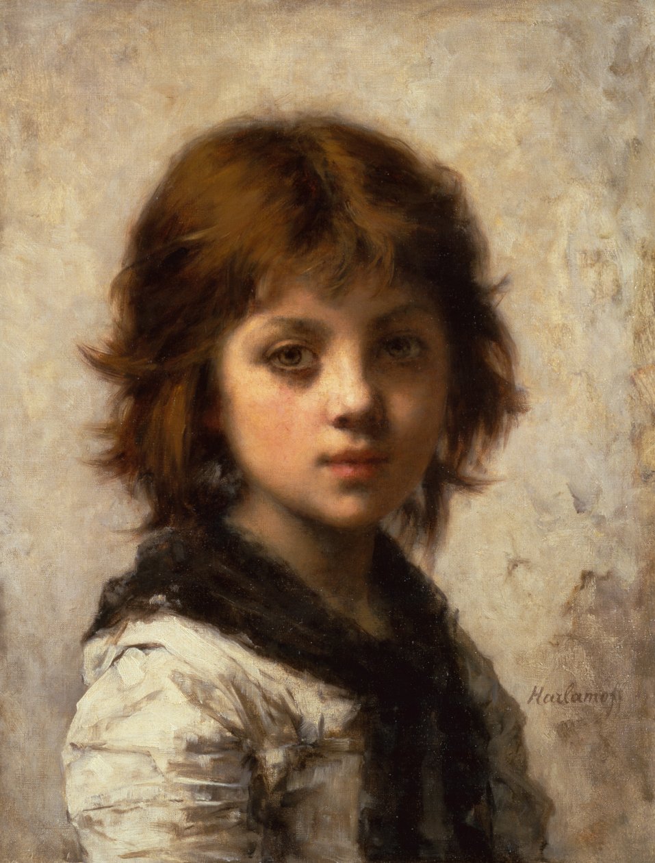 Młoda dziewczyna (olej na płótnie) autorstwa Alexei Alexevich Harlamoff