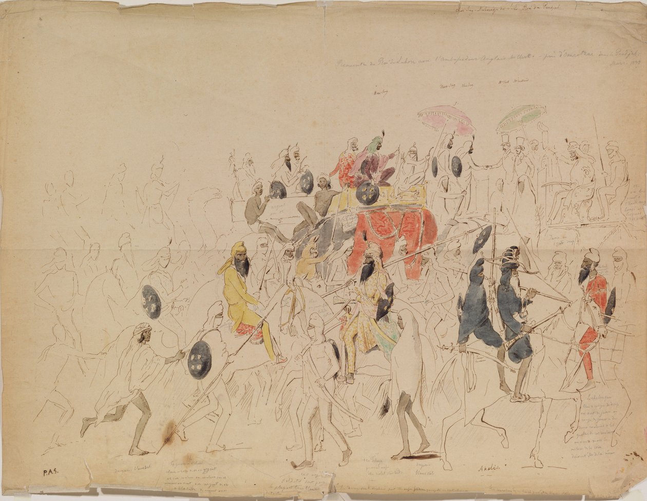 Spotkanie Maharadży Sher Singha z Pendżabu i brytyjskiego ambasadora Clarka w 1842 r., 1842 r autorstwa Alexei Dmitriyevich Saltykov