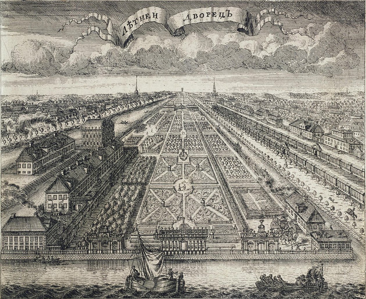 Widok Ogrodów Letnich od strony Newy, 1717 autorstwa Alexei Fyodorovich Zubov
