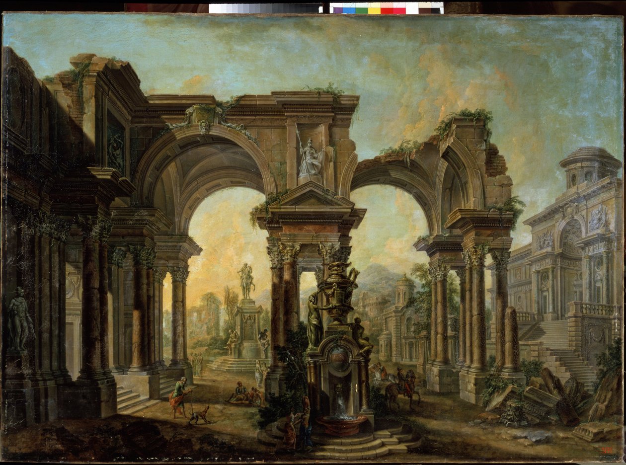 Widok architektoniczny. Obraz Aleksieja Iwanowicza Belskiego (1730-1796). olej na płótnie autorstwa Alexei Ivanovich Belsky