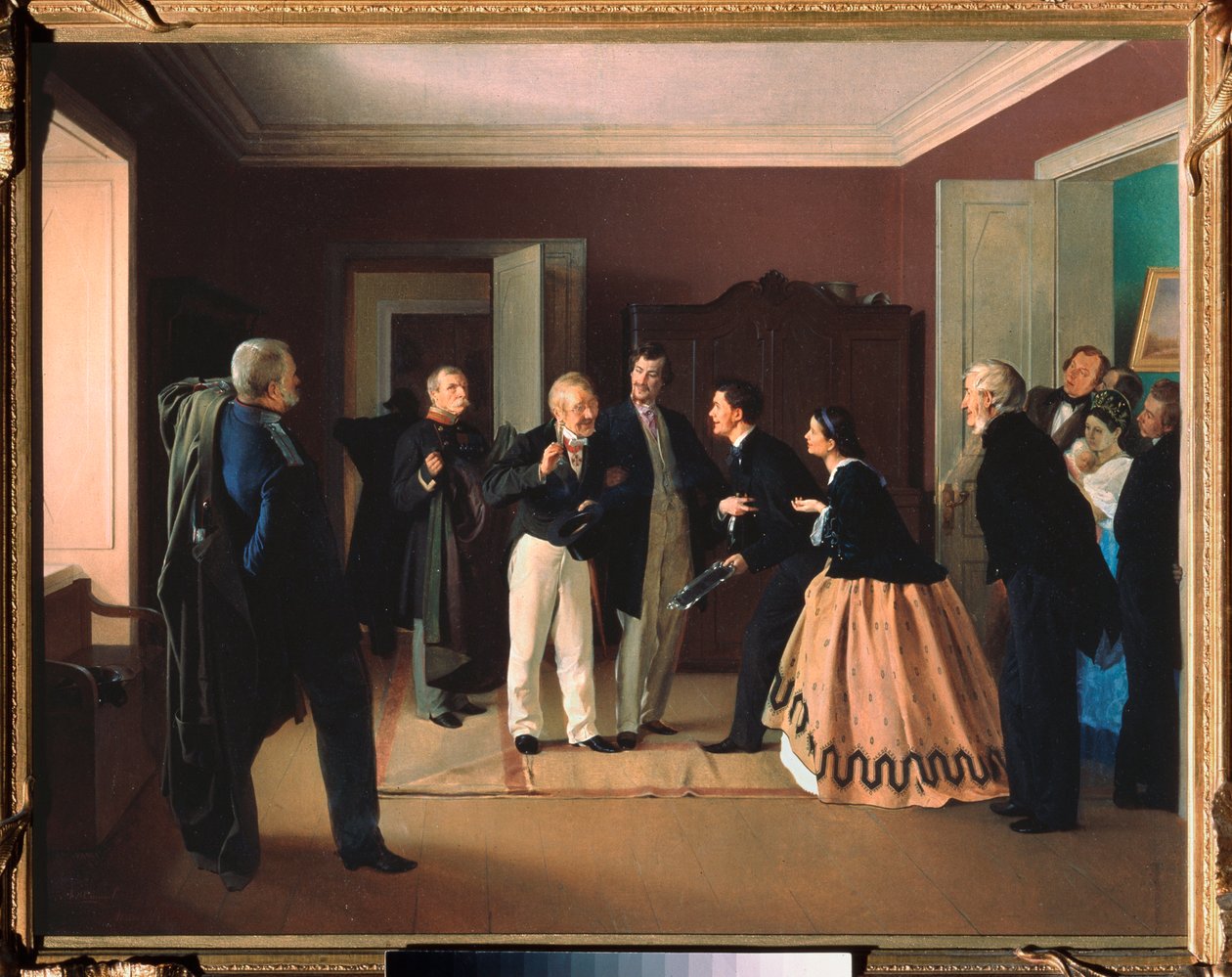 Rezygnacja szefa - Obraz Aleksieja Łukicha Juszanowa (1840-po 1866), olej na płótnie autorstwa Alexei Lukich Yushanov