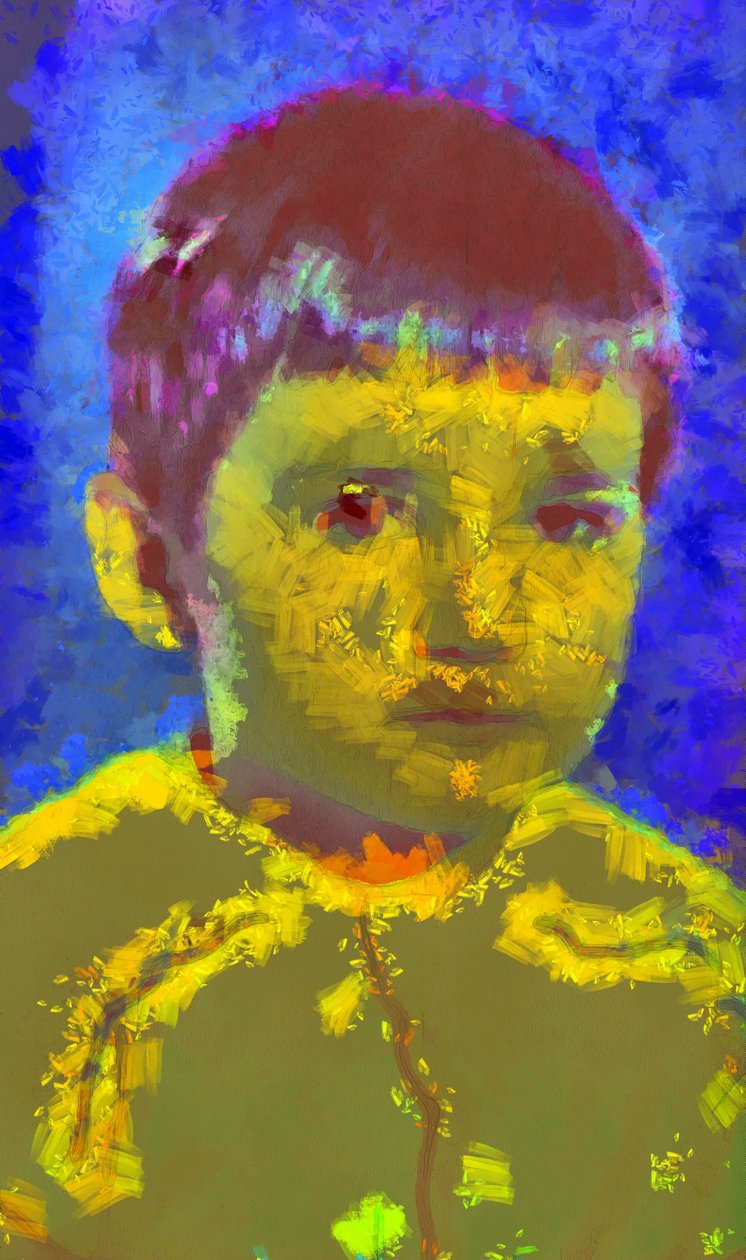 Portret chłopca na niebieskim tle, 2020, (media mieszane) autorstwa Alexei Makhov
