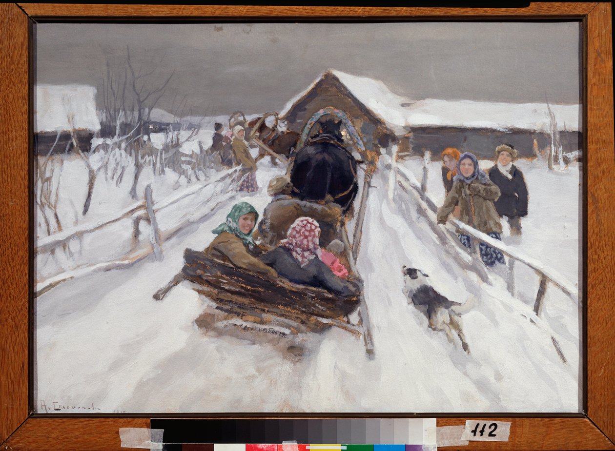 Sanie podczas Mardi Gras (Jazda podczas zapusty) - Obraz Aleksieja Stiepanowicza Stiepanowa (1858-1923), olej na płótnie autorstwa Alexei Steipanovitch Stepanov