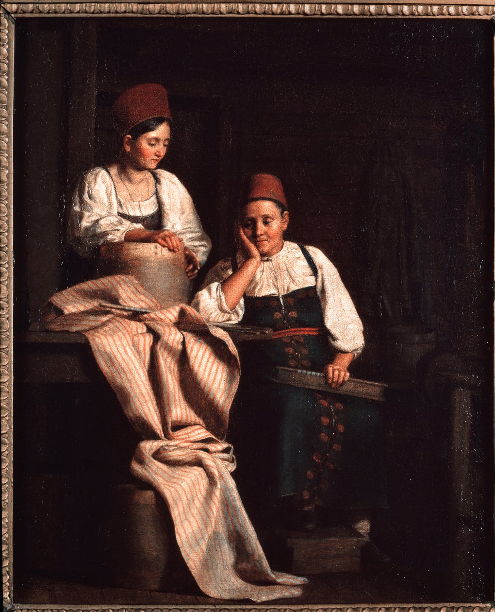 Tkacze - Obraz Aleksieja Wasiljewicza Tyranowa (1808-1859), olej na płótnie, sztuka rosyjska XIX wiek - Państwowa Galeria Trietiakowska, Moskwa autorstwa Alexei Vasilievich Tyranov