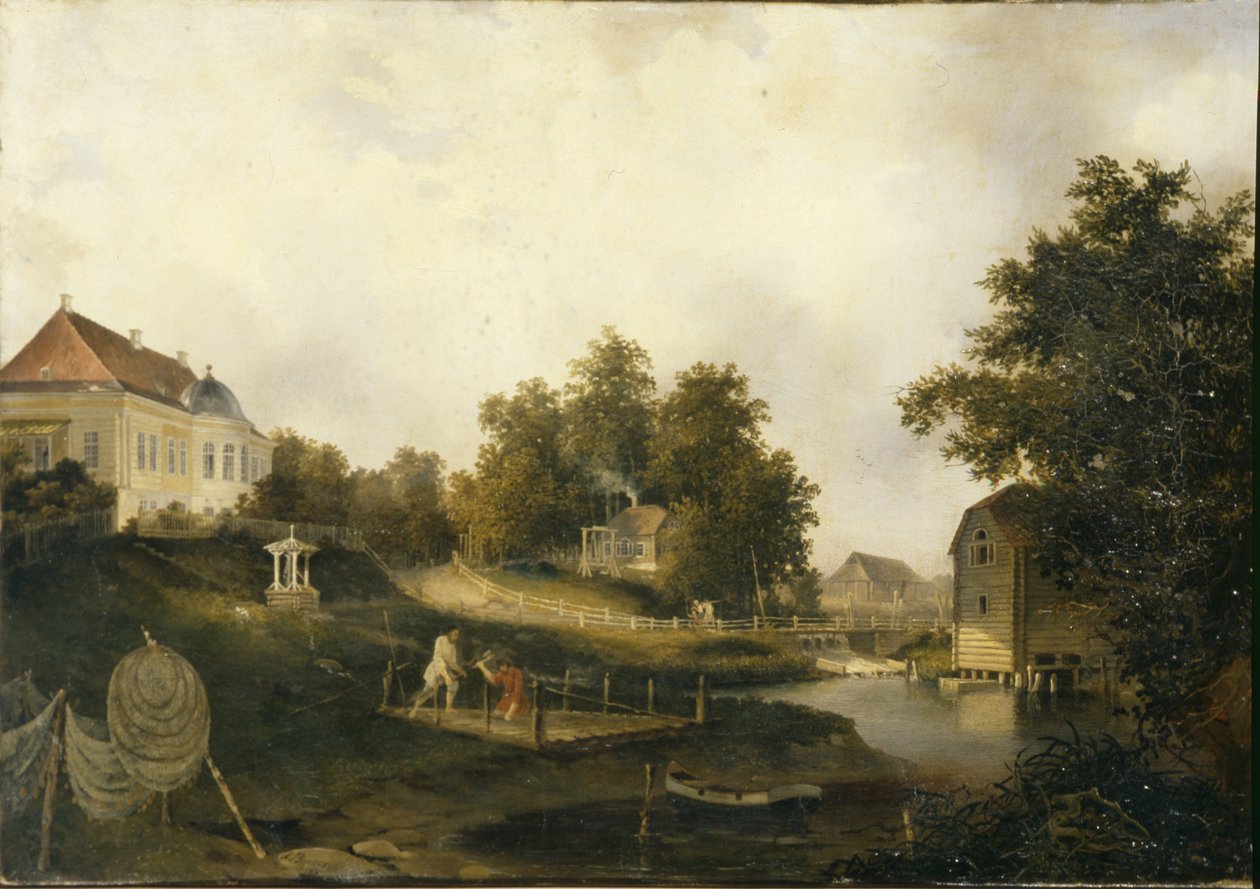 Widok w wiejskiej posiadłości Modest Rezvois Marienhof pod Petersburgiem, 1846 r. autorstwa Alexei Yakovlevich Voloskov