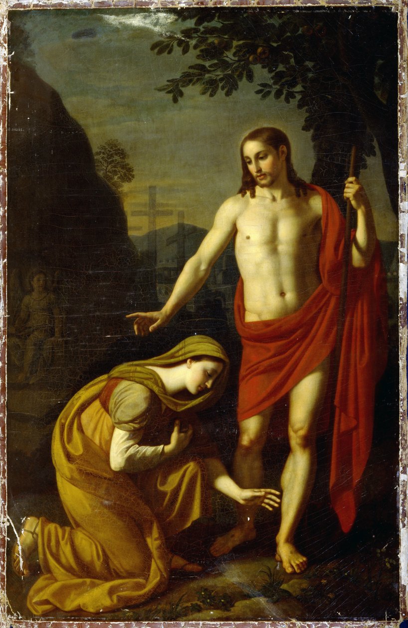 Noli Me Tangere. (Nie dotykaj mnie). Słowa zmartwychwstałego Jezusa skierowane do Marii Magdali (Marii Magdaleny), w tle krzyże tortur na Golgocie. Obraz Aleksieja Jegorowicza Jegorowa (1776-1851), olej na płótnie autorstwa Alexei Yegorovich Yegorov