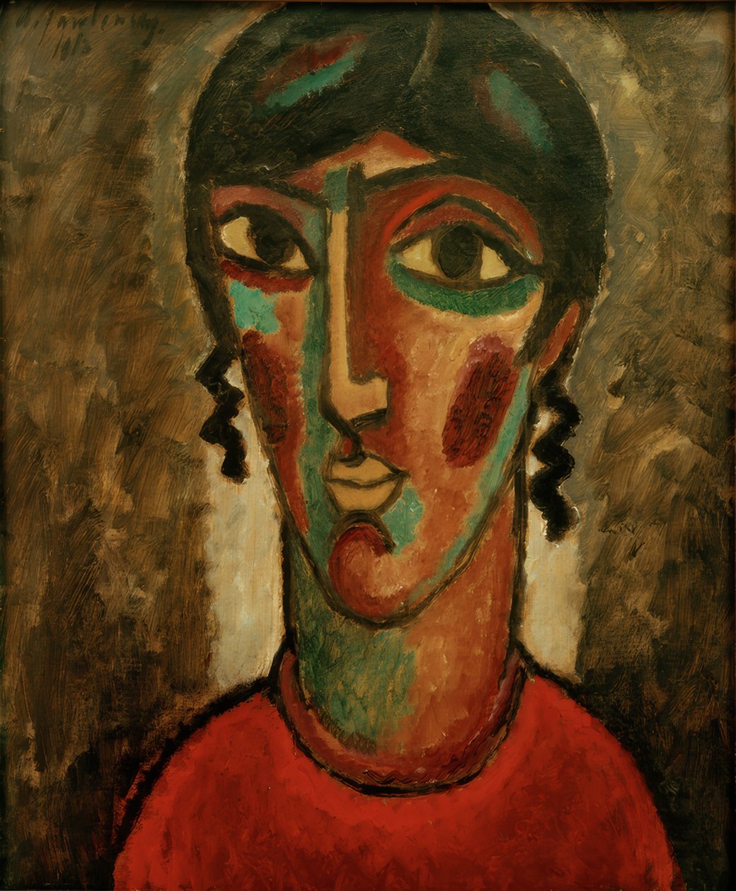 Hiszpanka (głowa kobiety na szarym tle) autorstwa Alexej von Jawlensky