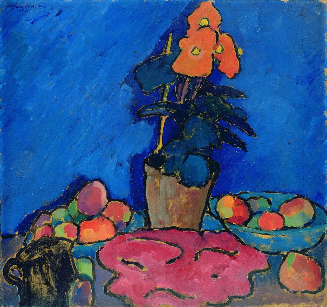Martwa natura z begonią, 1911 (olej na tekturze) autorstwa Alexej von Jawlensky