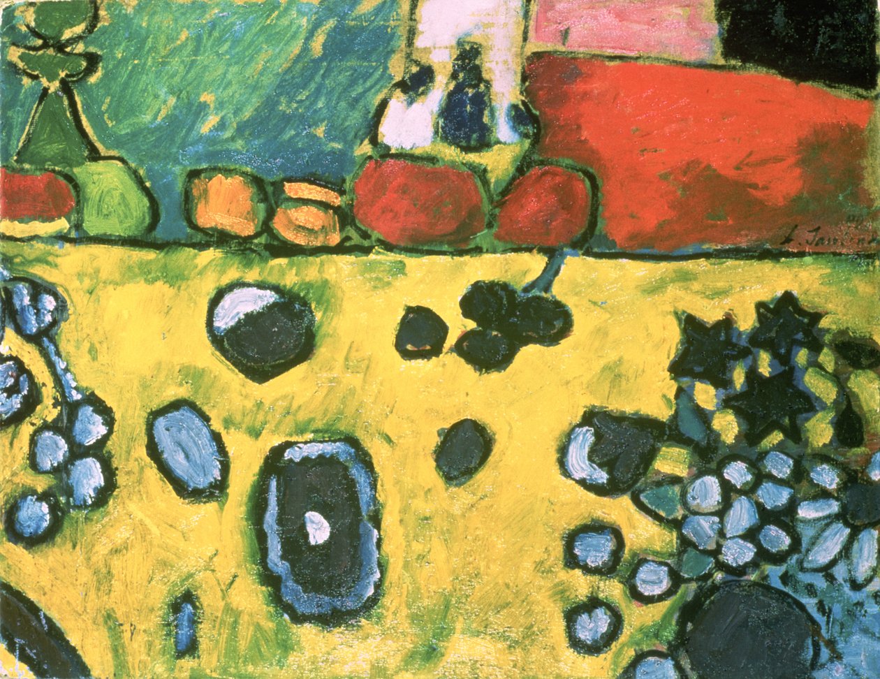 Martwa natura z kolorowym obrusem, 1909 autorstwa Alexej von Jawlensky