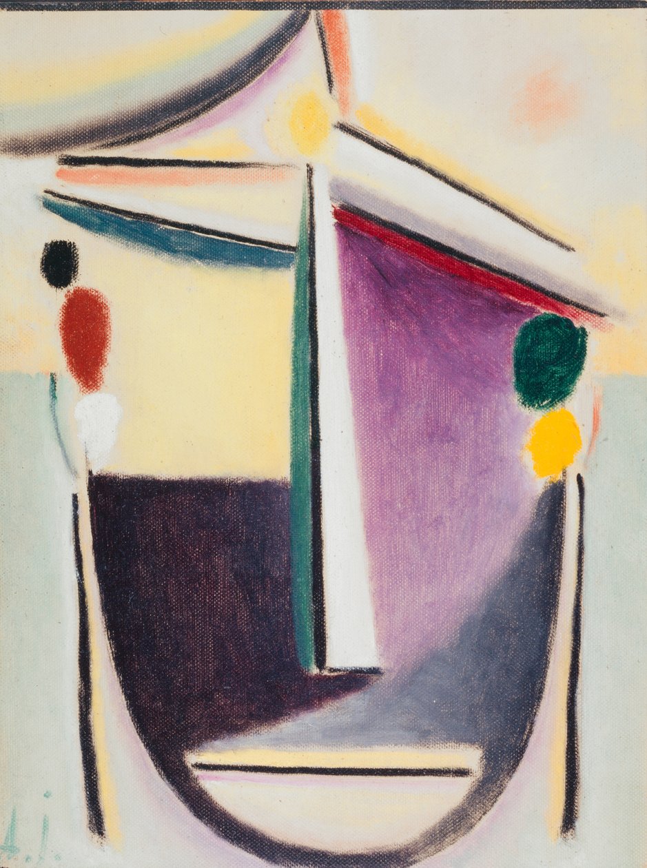 Głowa abstrakcyjna: czarno-żółto-fioletowa, ok. 1922 (olej na tekturze) autorstwa Alexej von Jawlensky