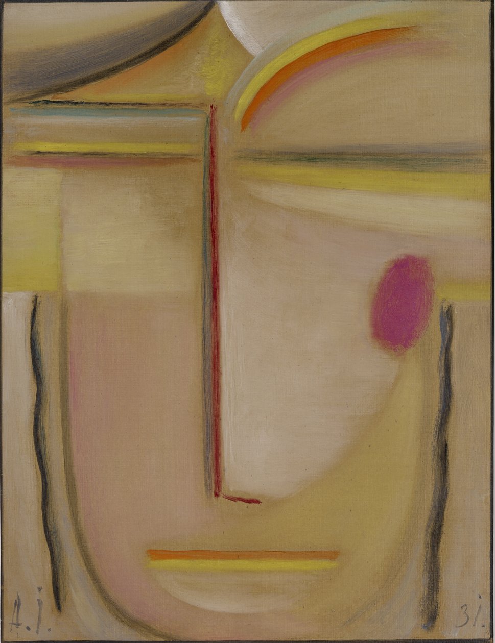 Głowa abstrakcyjna: złoto i róż, 1931 (olej na tekturze) autorstwa Alexej von Jawlensky