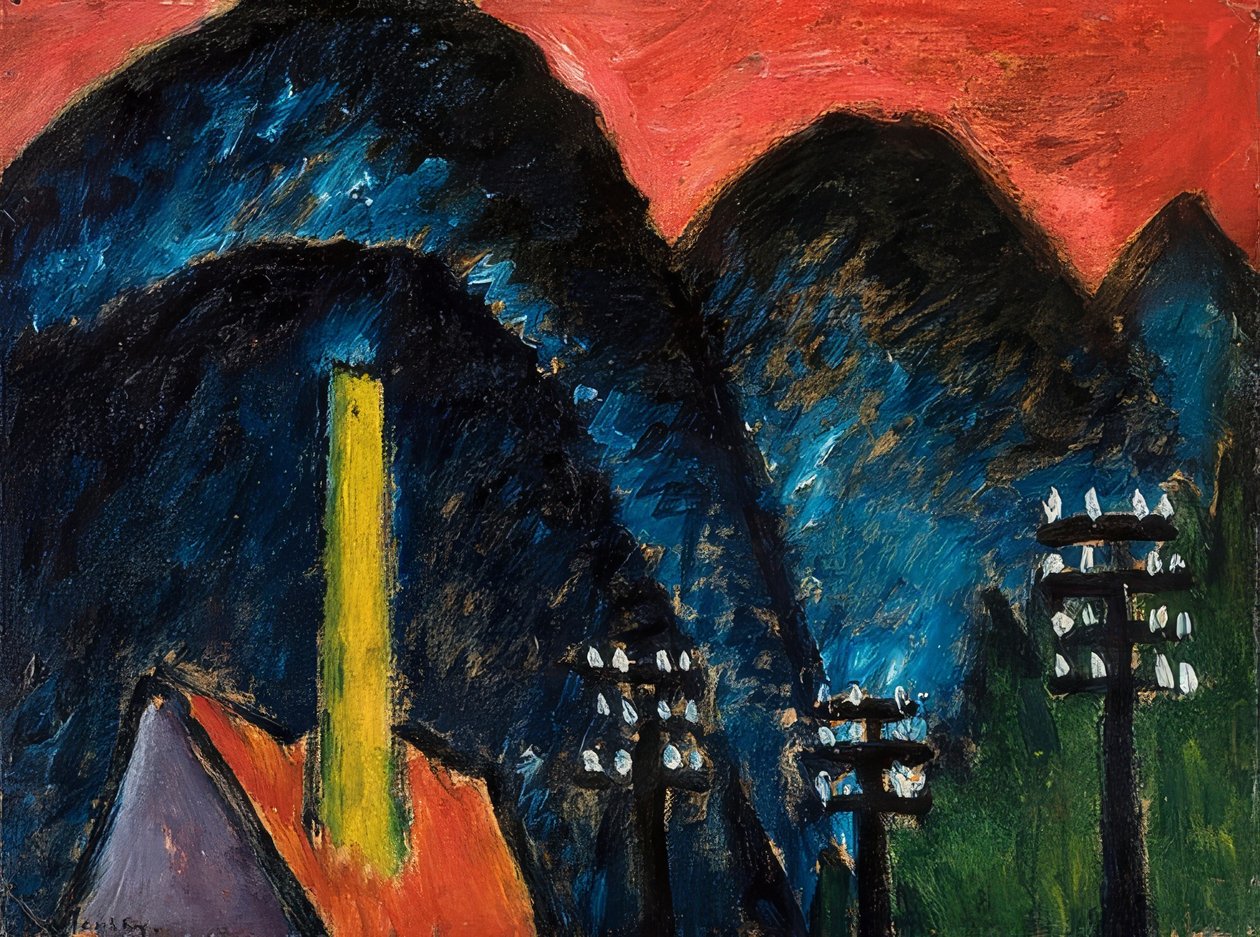 Góry Błękitne (Krajobraz z żółtym kominem). 1912 autorstwa Alexej von Jawlensky