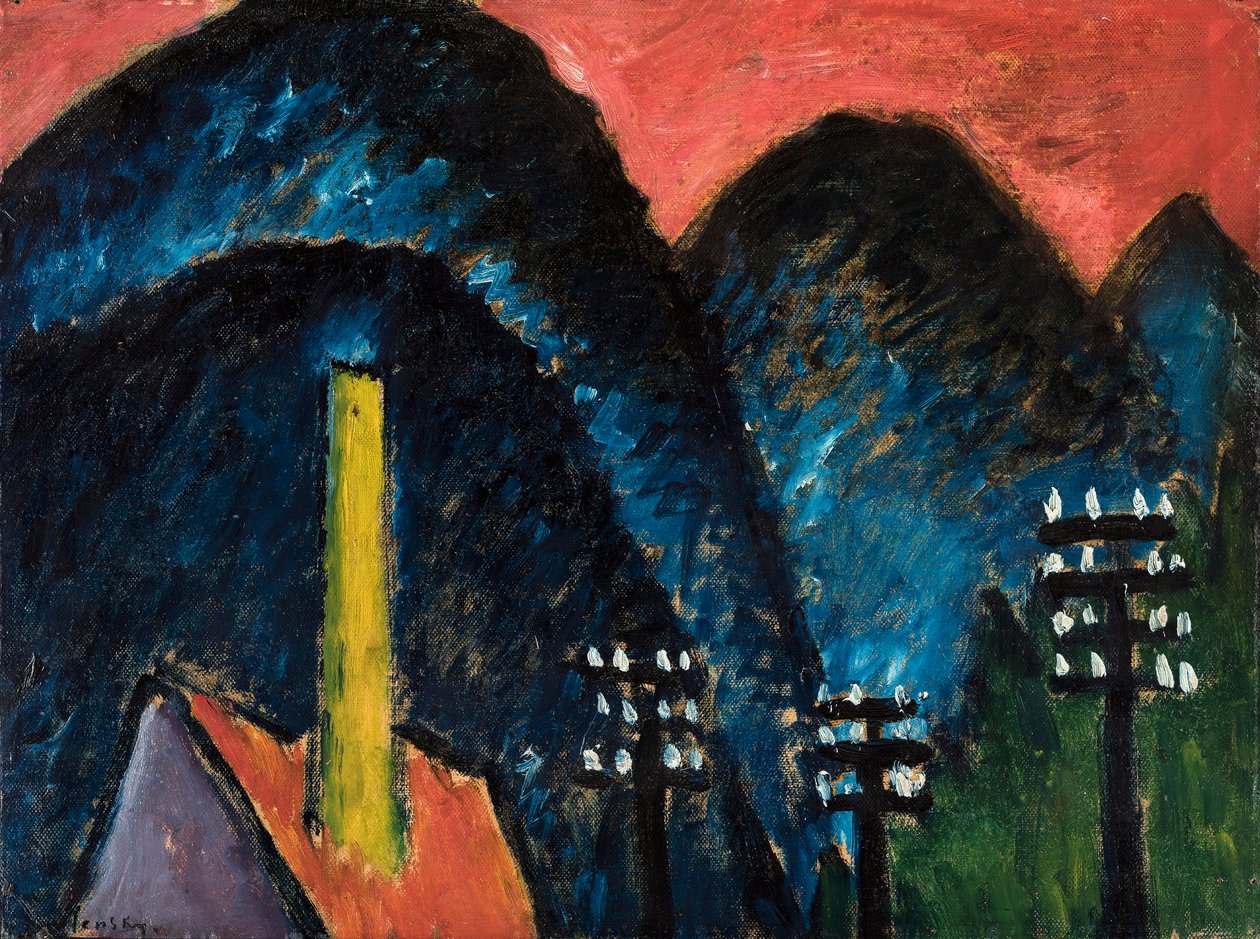 Błękitne góry Krajobraz z żółtym kominem, 1912. autorstwa Alexej von Jawlensky