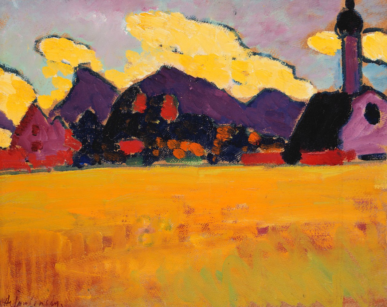 Krajobraz w pobliżu Murnau; Krajobraz w pobliżu Murnau, ok. 1910 autorstwa Alexej von Jawlensky