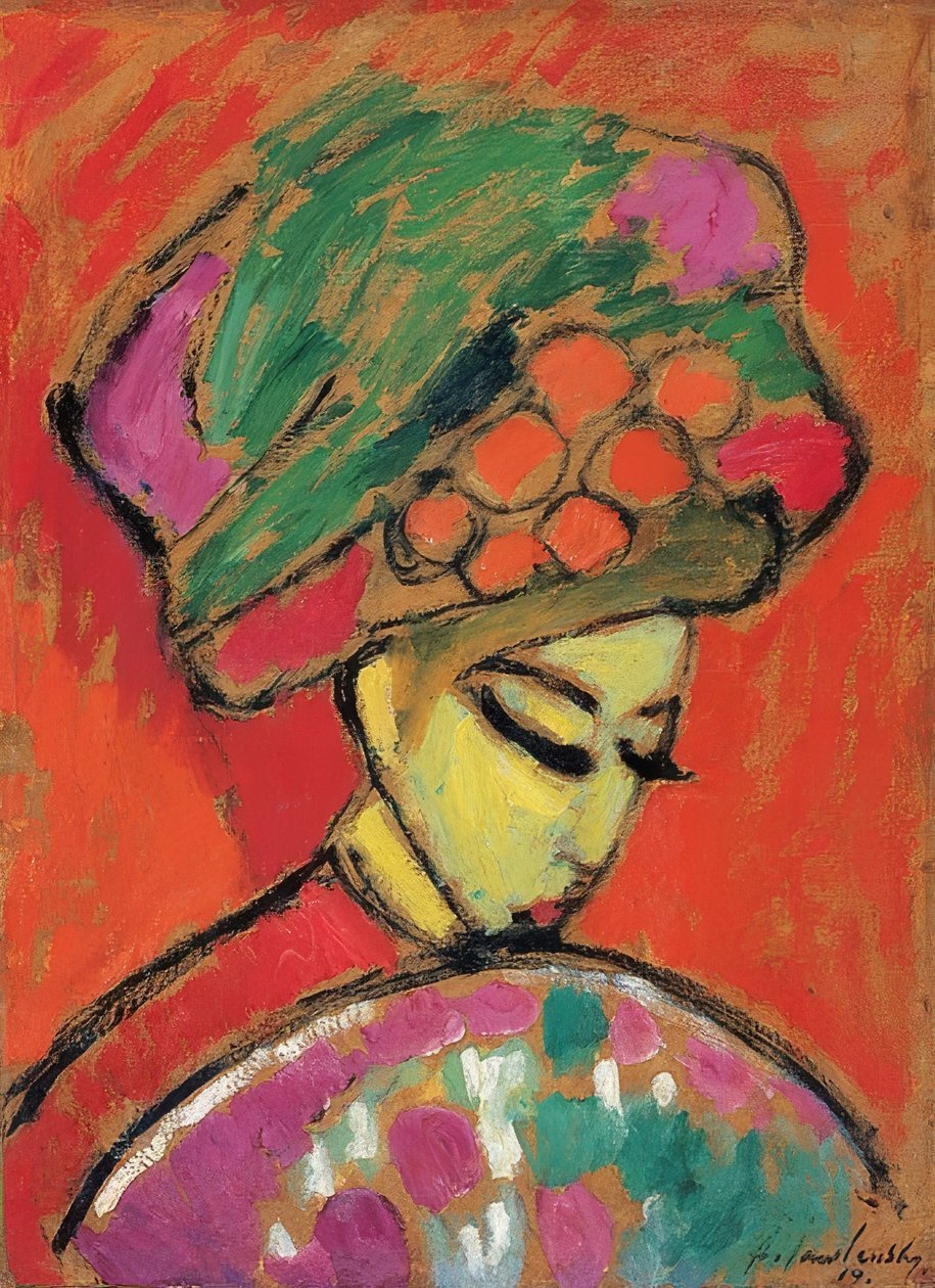 Dziewczyna w kapeluszu w kwiaty (dziewczyna w turbanie). 1910 autorstwa Alexej von Jawlensky