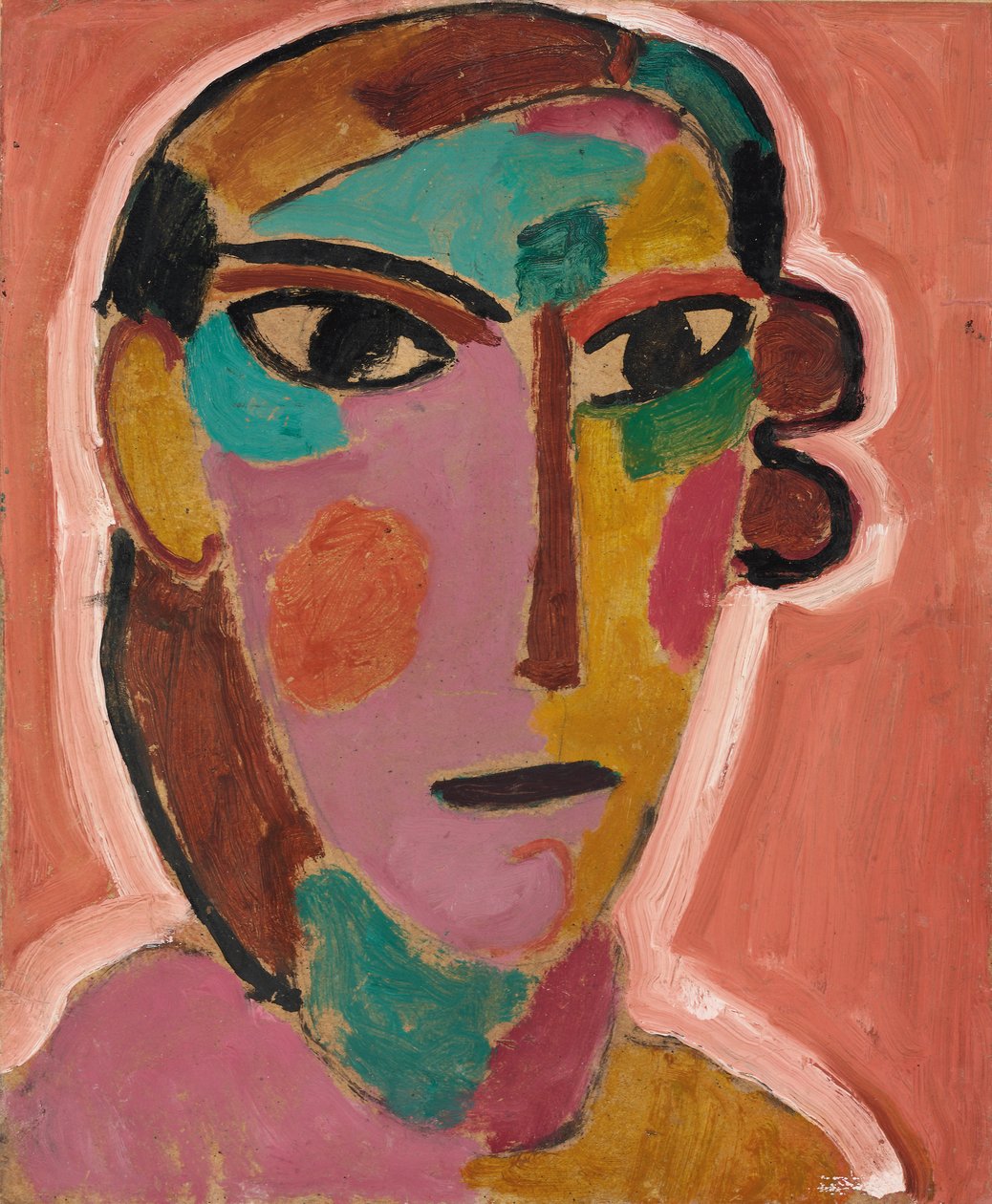 Mistyczna głowa: głowa kobiety na czerwonym tle, ok. 1917 autorstwa Alexej von Jawlensky