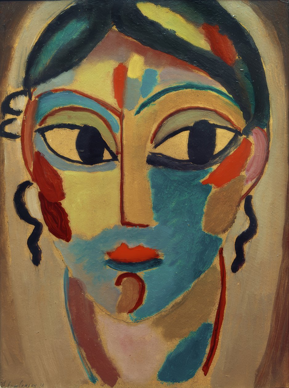 Głowa Mystic: Głowa dziewczyny (od przodu) autorstwa Alexej von Jawlensky
