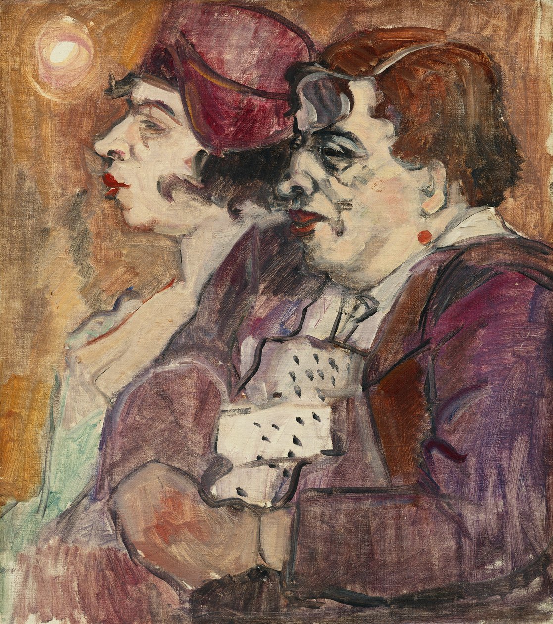 Martwa natura z butelką, owocami i postacią; Martwa natura z butelką, owocami i figurkami 1907-1908 autorstwa Alexej von Jawlensky