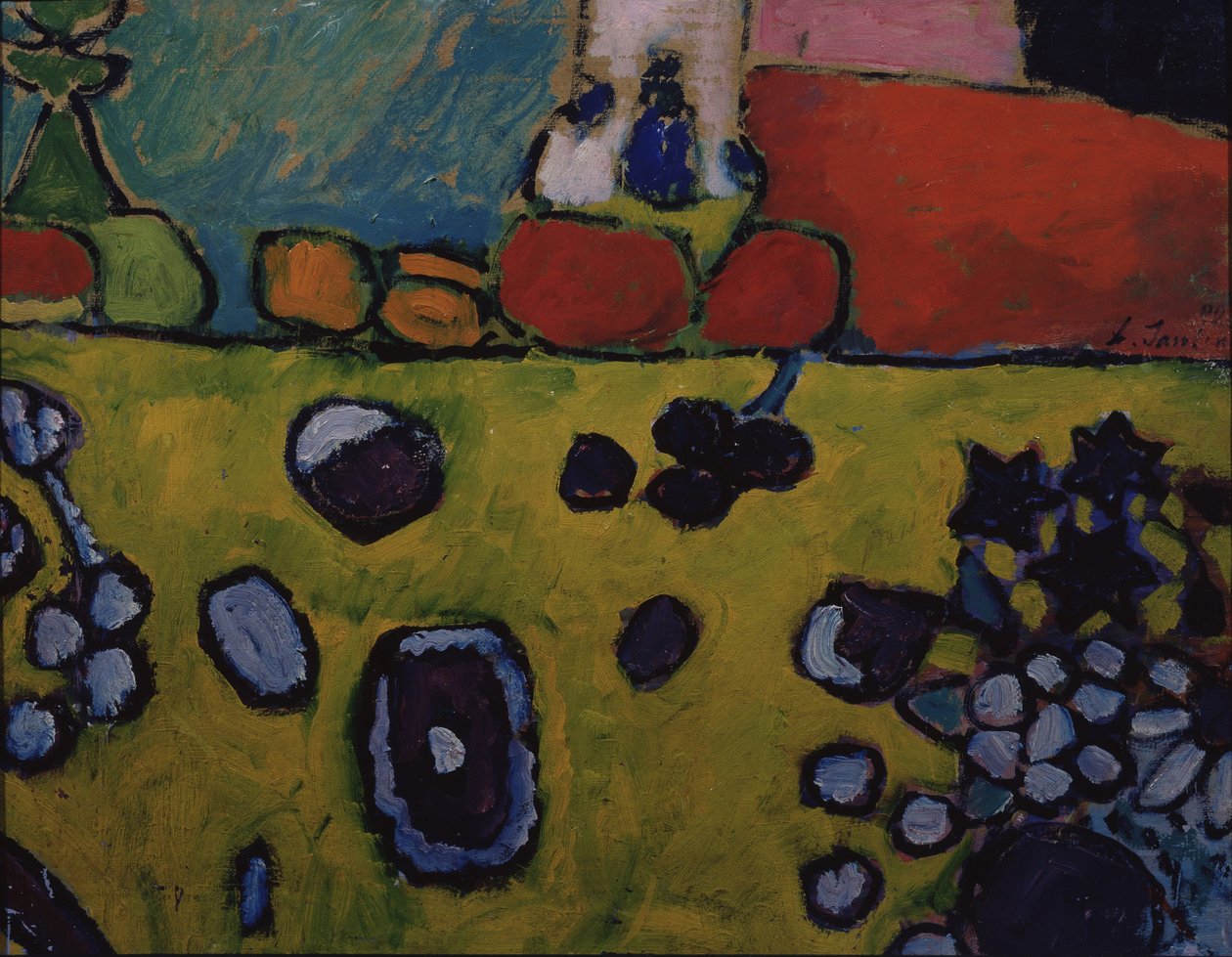 Martwa natura z kolorowym obrusem, 1909 autorstwa Alexej von Jawlensky