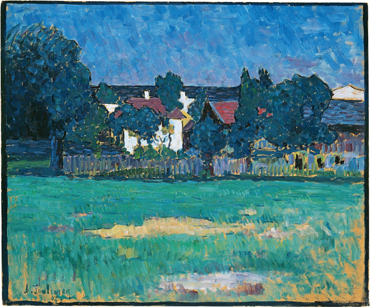 Krajobraz Wasserburga z domami i polem, 1907 autorstwa Alexej von Jawlensky