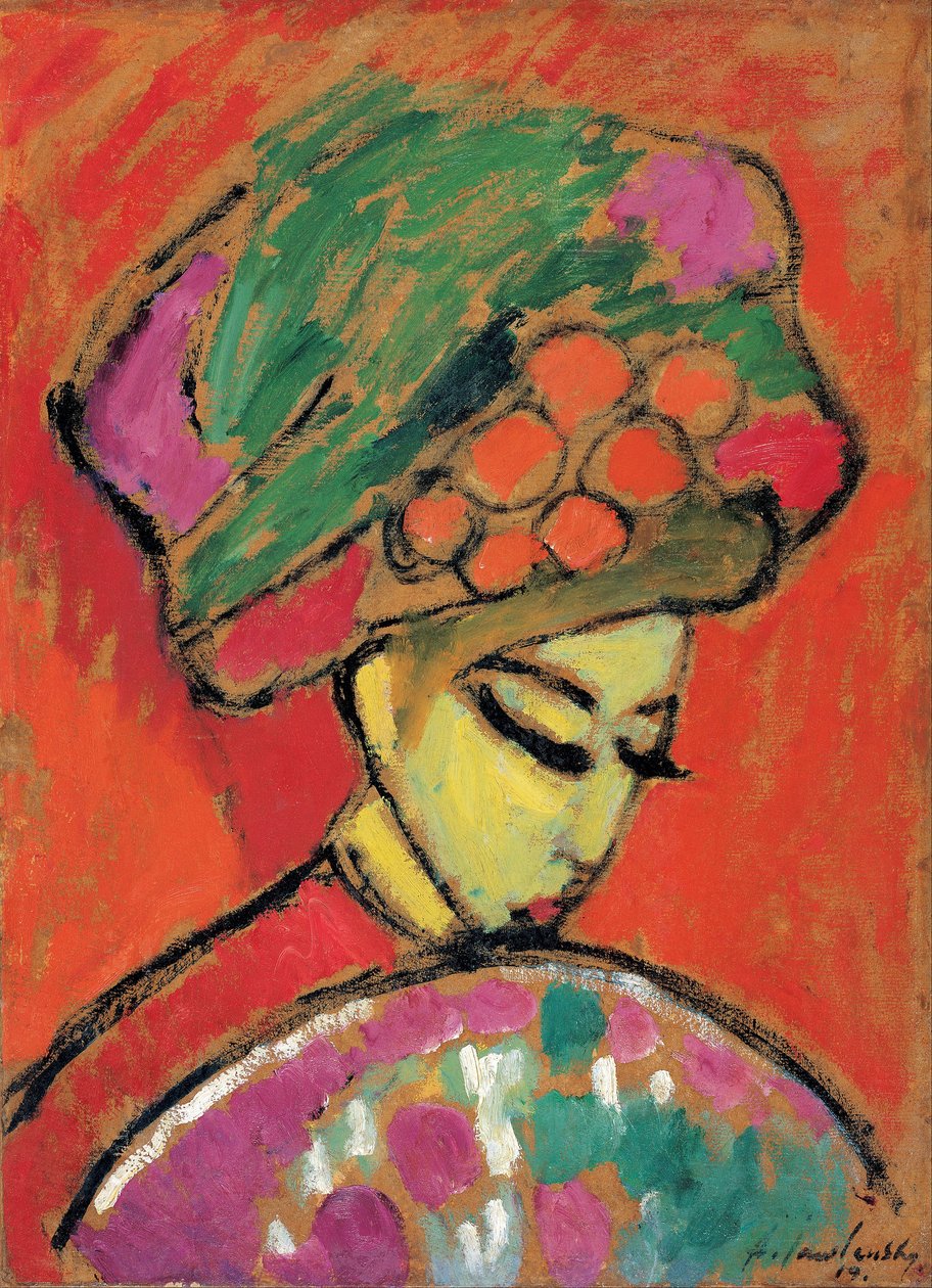 Młoda dziewczyna w kwiecistym kapeluszu autorstwa Alexej von Jawlensky