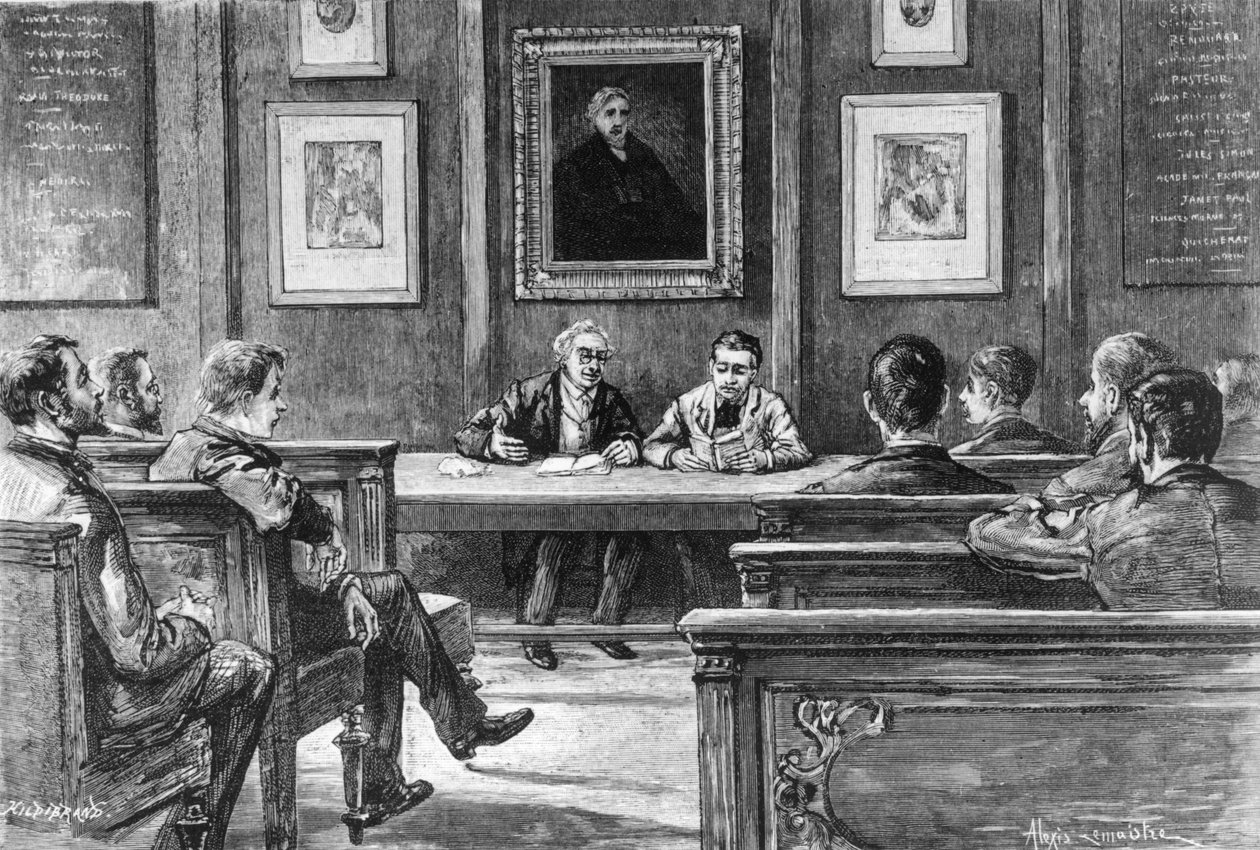 Klasa wymowy mowy w Ecole Normale Superieure w Paryżu, z Nos Grandes Ecoles Louisa Rousseleta, Hachette, Paryż, 1888 (fot. bw) autorstwa Alexis Lemaistre