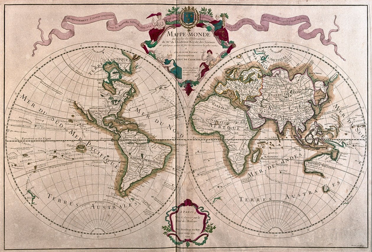 Świat według A.H. Jaillot w "Atlas Français" - Paryż autorstwa Alexis Hubert Jaillot
