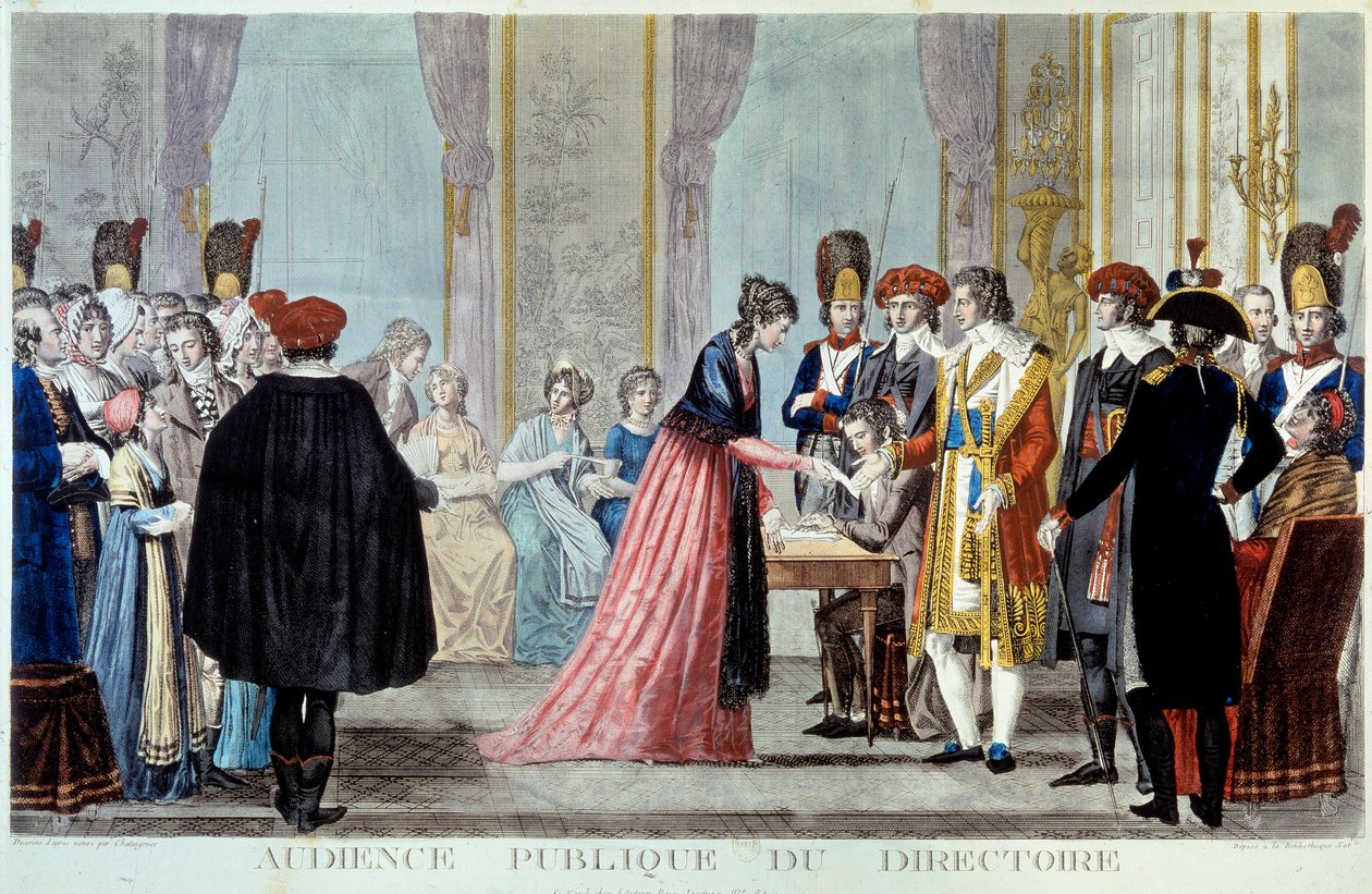 Przesłuchanie publiczne Zarządu (1795-1798) Społeczeństwo składa swoje prośby lub skargi przed przedstawicielem państwa. Grawerowanie: Alexis Chataignier (1772-1817) 1795. Paryż, B.N. autorstwa Alexis Chataignier