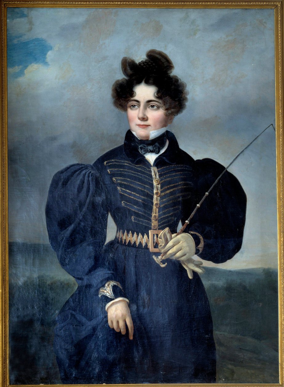 Portret Sophie Dawes, baronowej z Feucheres (1790-1840), w stroju myśliwskim Obraz Alexisa Valbruna (1803-1852) 1830 nd. 1,3x0,91 m Chantilly, Musee Conde autorstwa Alexis Leon Louis Valbrun
