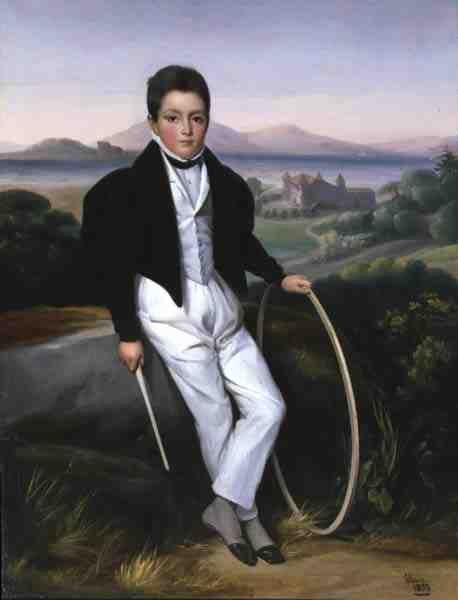 Portret chłopca z obręczą, podobno Ferdinando Maria Sabaudzki (1822-55) 1833 (olej na płótnie) autorstwa Alexis Leon Louis Valbrun