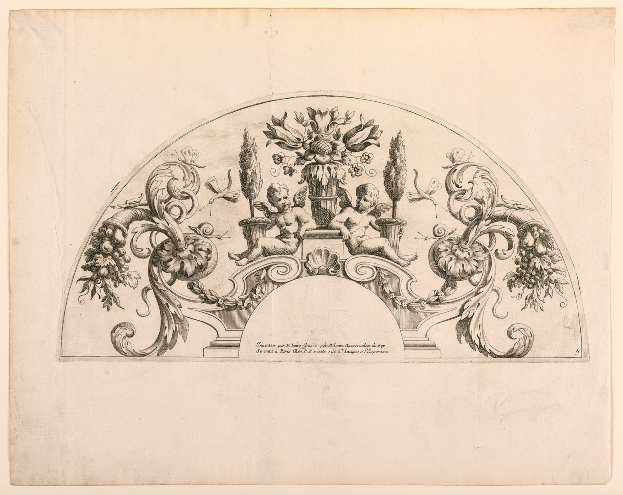 Liście wachlarzowe, piąta i szósta tabliczka z zestawu, „Divers Desseins de grands Eventails, Encrans, et autres Ornamens, wymyślony i grawerowany par Nicolas Loire” autorstwa Alexis Loir