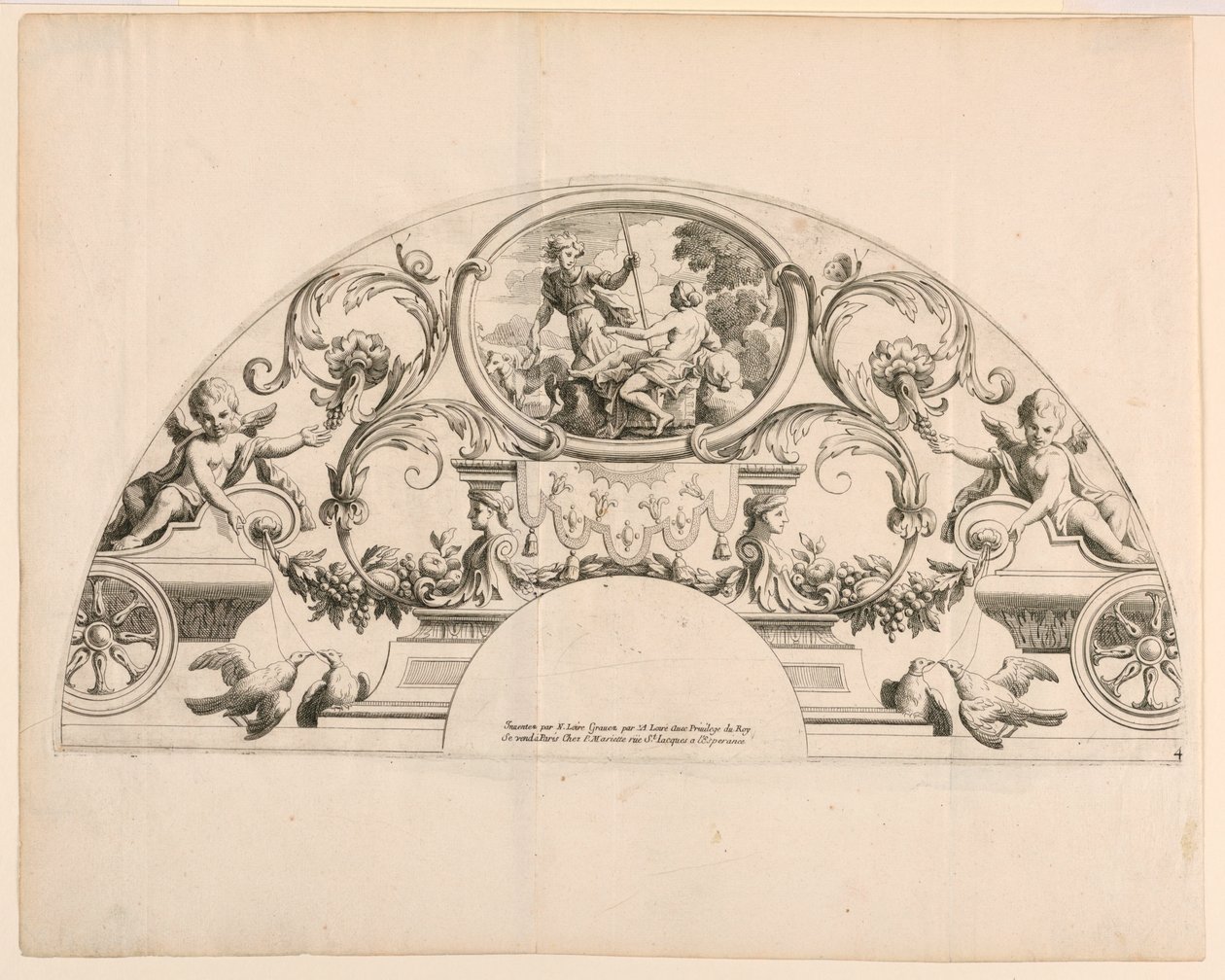 Liście wachlarzowe, Trzecia i czwarta tabliczka zestawu, „Divers Desseins de grands Fans, Encrans, et autres Ornamens, wymyślony i grawerowany par Nicolas Loire” autorstwa Alexis Loir