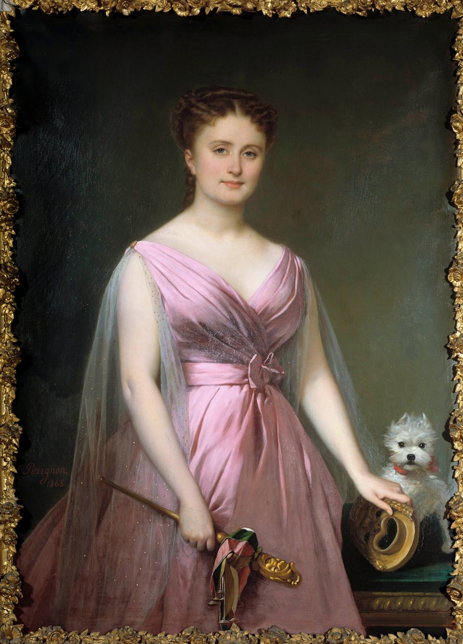 Portret komika teatralnego Hortense Schneider (1833-1920) w szaleństwie Obraz Alexisa Nicolasa Perignona Młodego (1785-1864) XIX-wieczne słońce. 1,5x0,5 m Compiegne musee du chateau autorstwa Alexis Nicolas Perignon