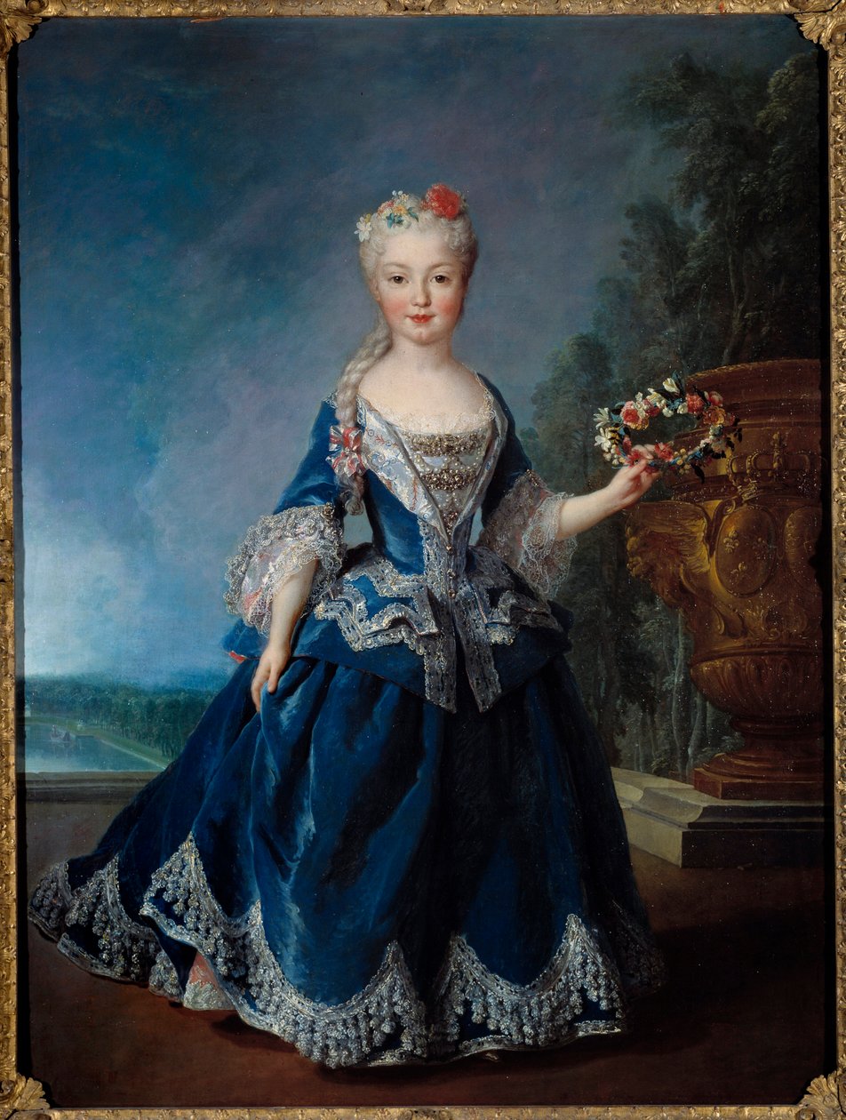 Portret u stóp Marie Anne Victoire, Infante of Spain (1718-1781) na tle wody Szwajcarów w Wersalu Obraz Alexisa Simona Belle (1674-1734) 1725 nd. 0,99x1,04 m² autorstwa Alexis Simon Belle