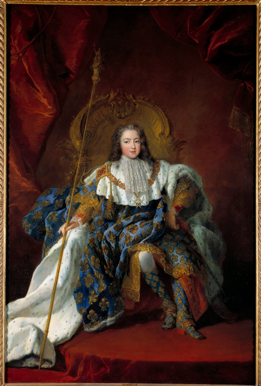 Portret dziecka Ludwika XV (1710-1774) na tronie okryty kostiumem i atrybutami świętego Obrazu Alexisa Simona Belle (1674-1734) 1723 nd. 2,26x1,8 m - Portret Ludwika XV (1710-1774), jako dziecko na tronie w sukni koronacyjnej - Pai autorstwa Alexis Simon Belle