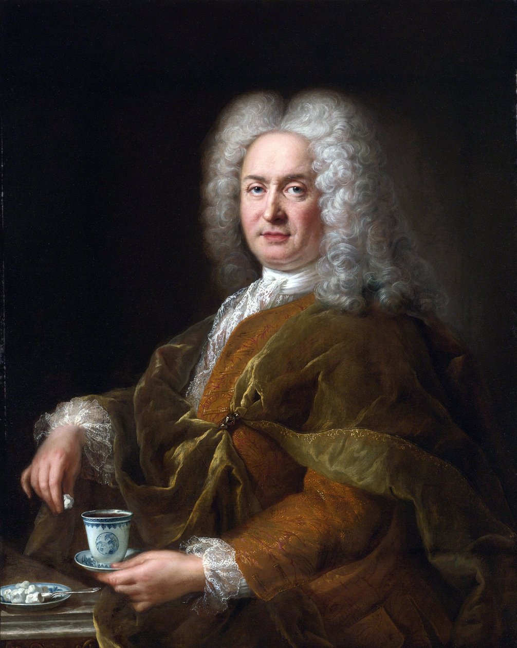 Portret dżentelmena trzymającego filiżankę czekolady - Peinture de Alexis Simon Belle autorstwa Alexis Simon Belle