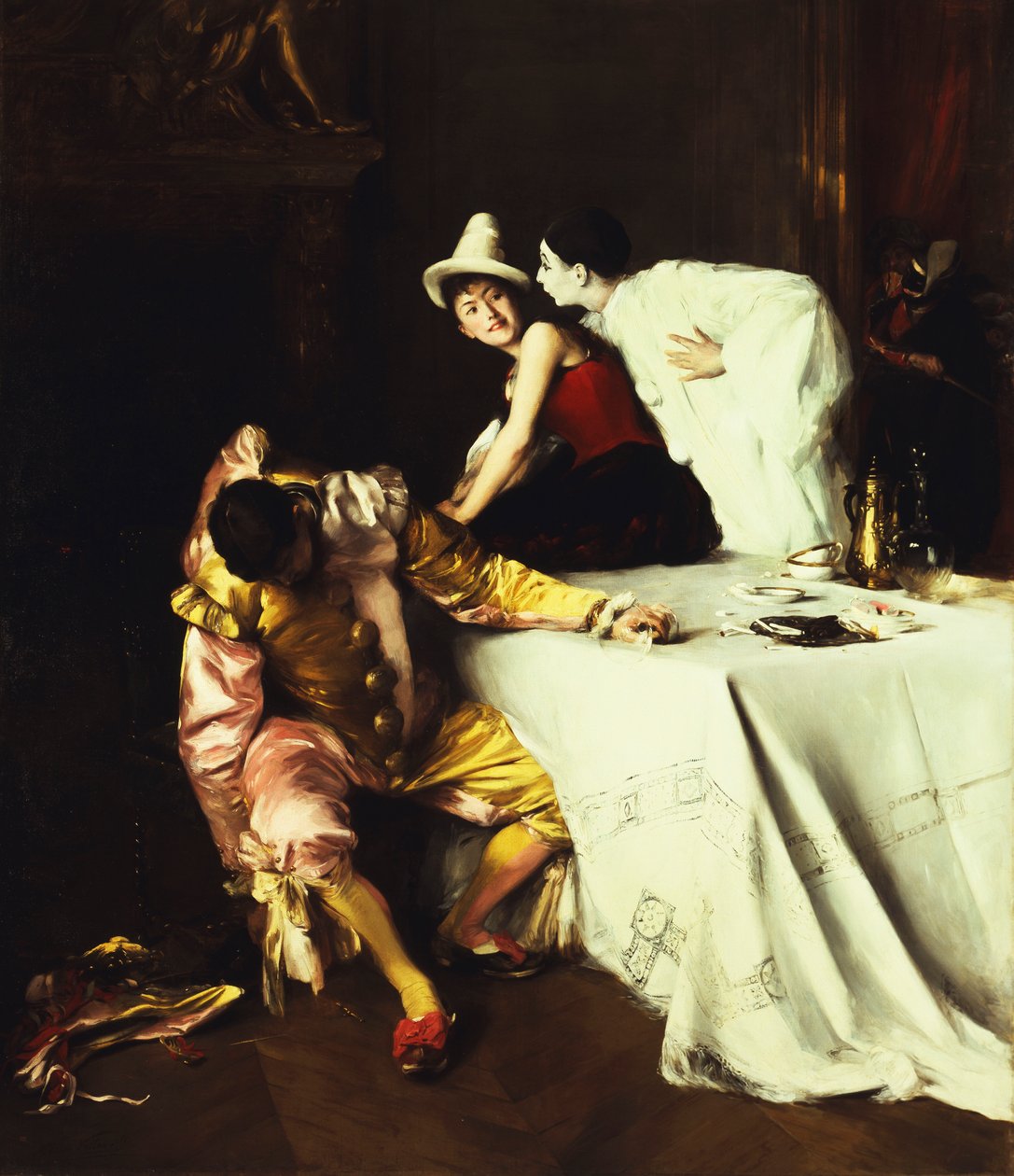 Pierrot, Columbine i Punchinello; Pierrot, Orlik i Polichinelle autorstwa Alexis Vollon